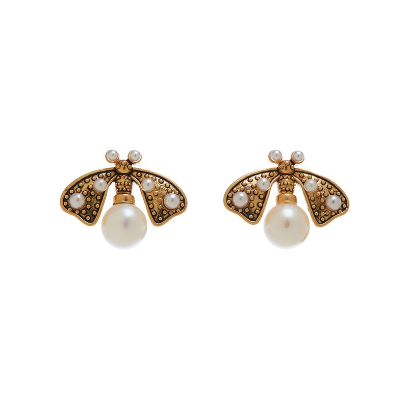 Golden Honeybee Pearl Earrings