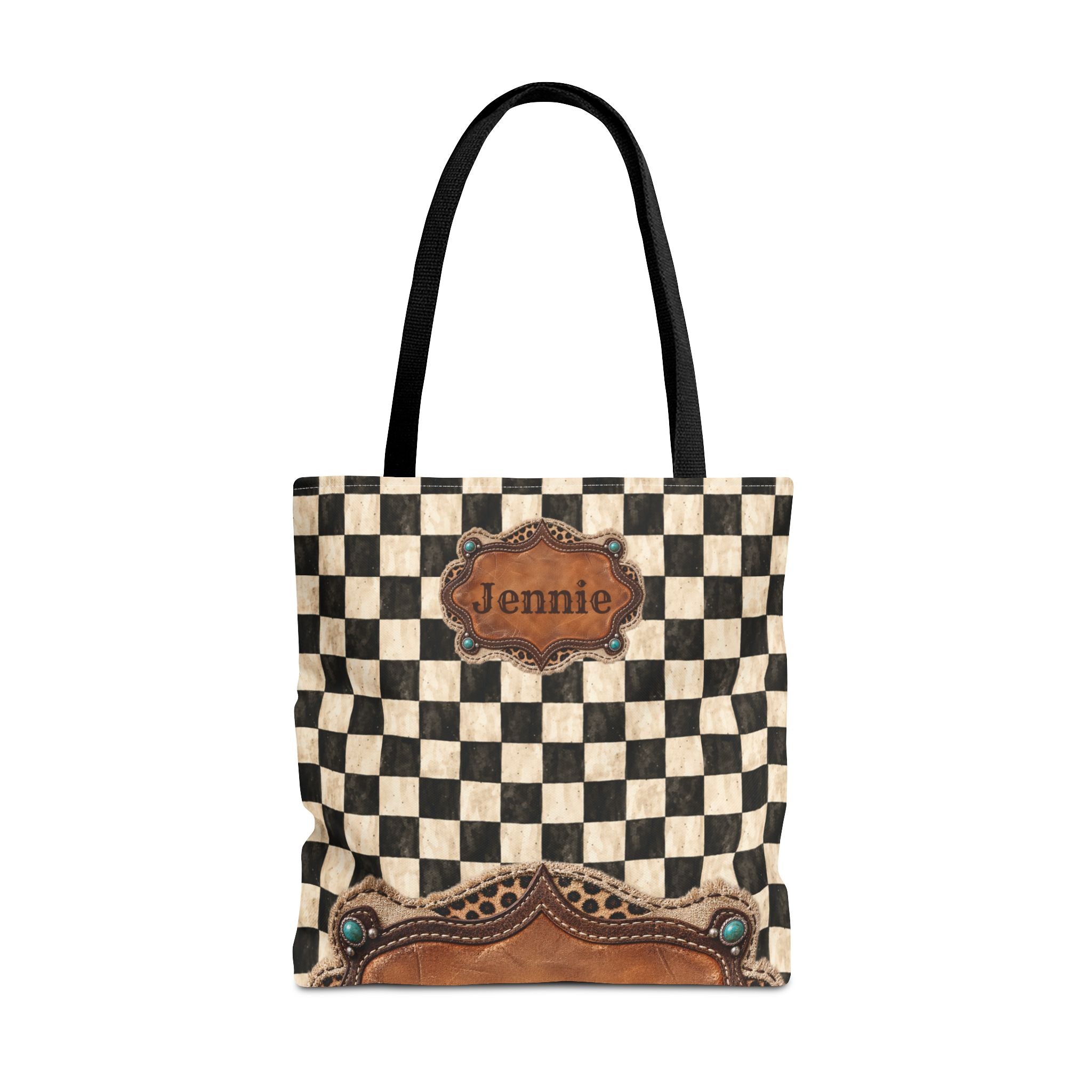 Personalized Tote Bag, Checkered Cowgirl Design, Custom Name