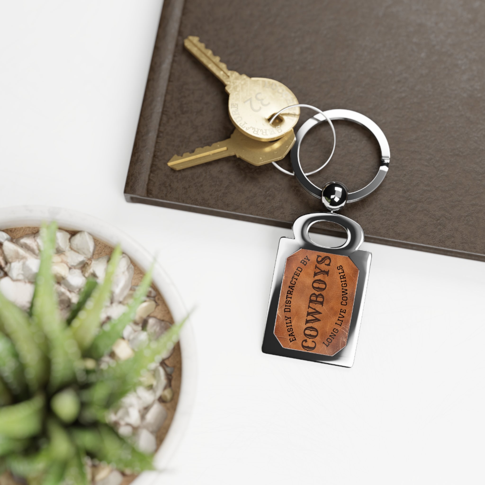 Cowboys Leather Patch Rectangle Photo Keyring | Western Keychain