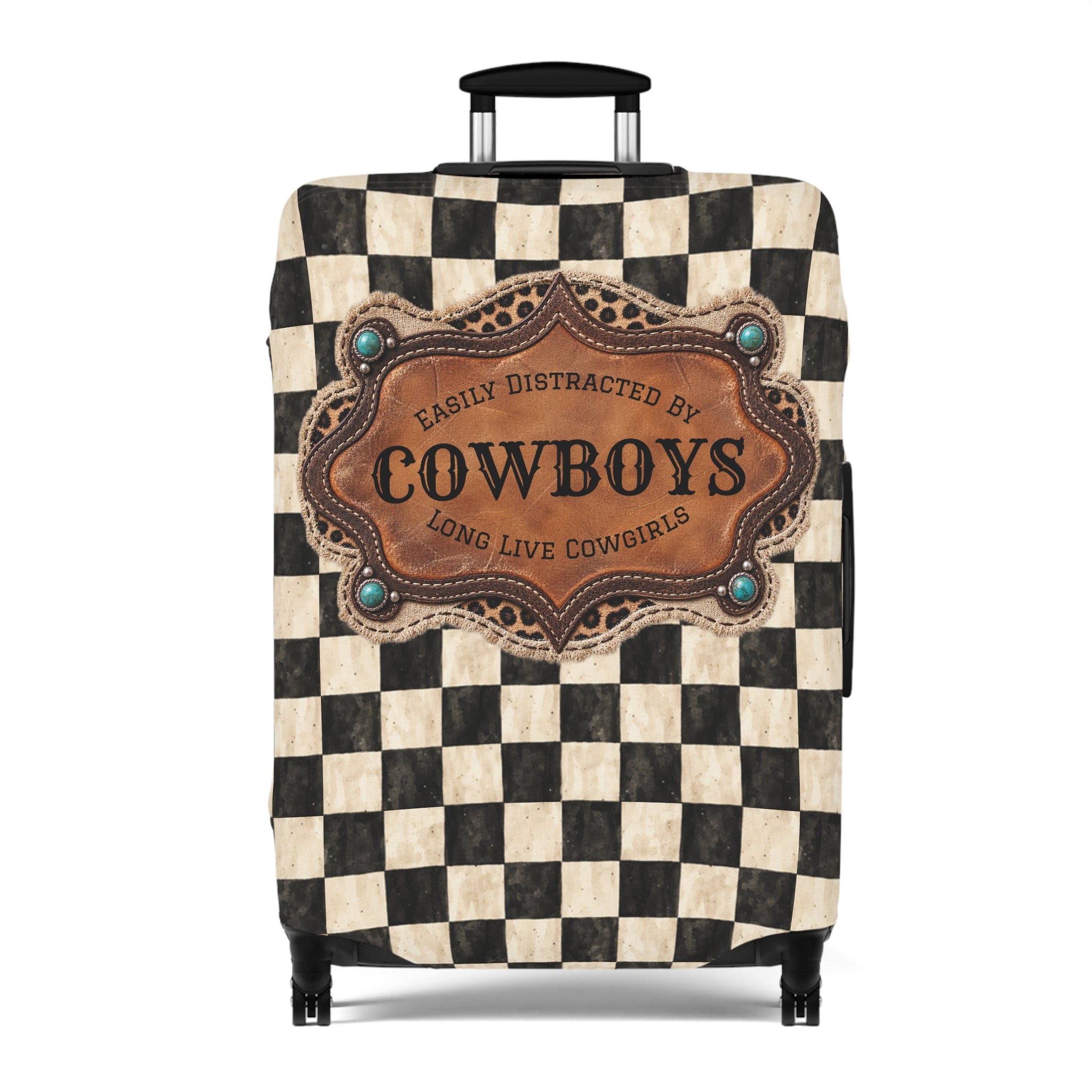 Luggage Cover, Personalized Gift for Her, Checkered Cowgirl Custom Name