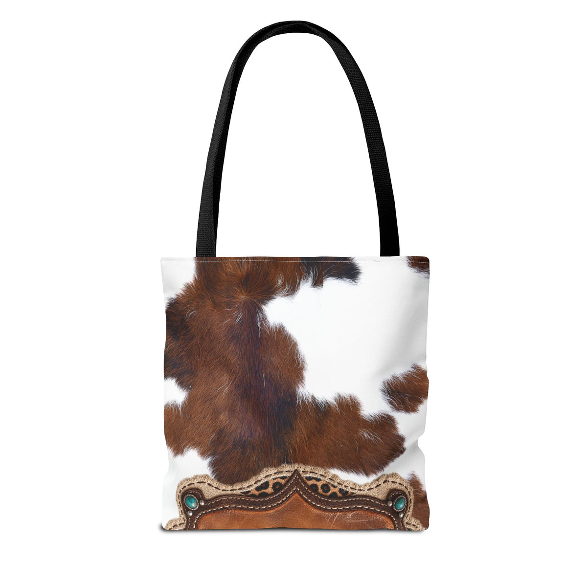 Personalized Cow Print Tote Bag, Custom Name Western Cowgirl Bag, Brown Cowhide Market Tote