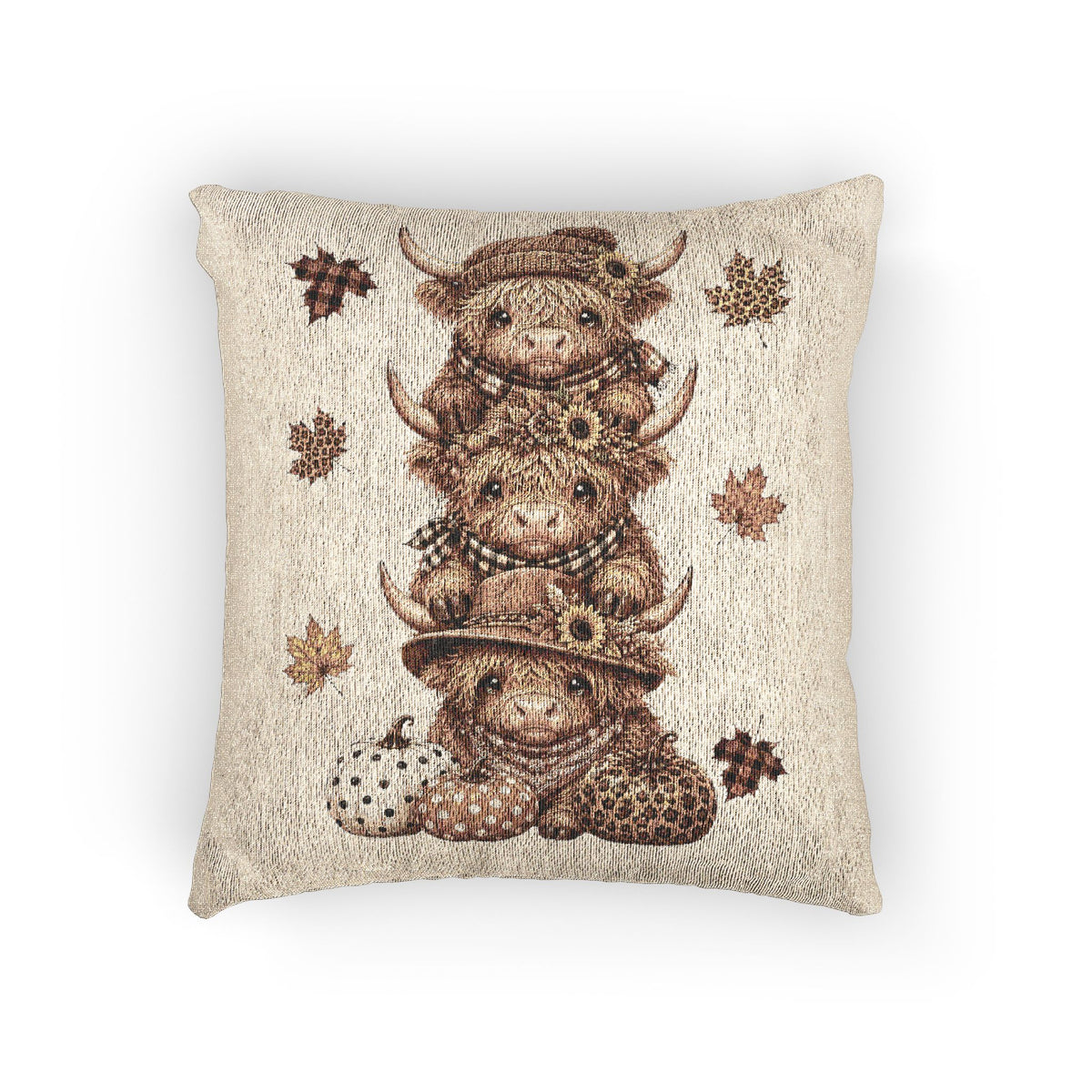 Highland Cow Tapestry Pillow, Pumpkin Rustic Fall Home Decor