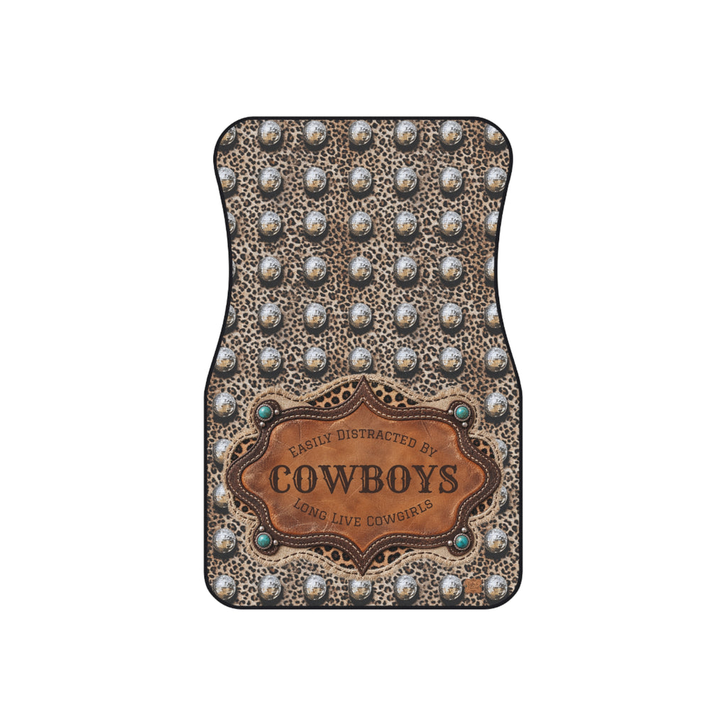 Personalized Western Car Floor Mats Set of 4, Custom Easily Distracted by Cowboys Leopard Disco Ball Cowgirl Auto Mat Set