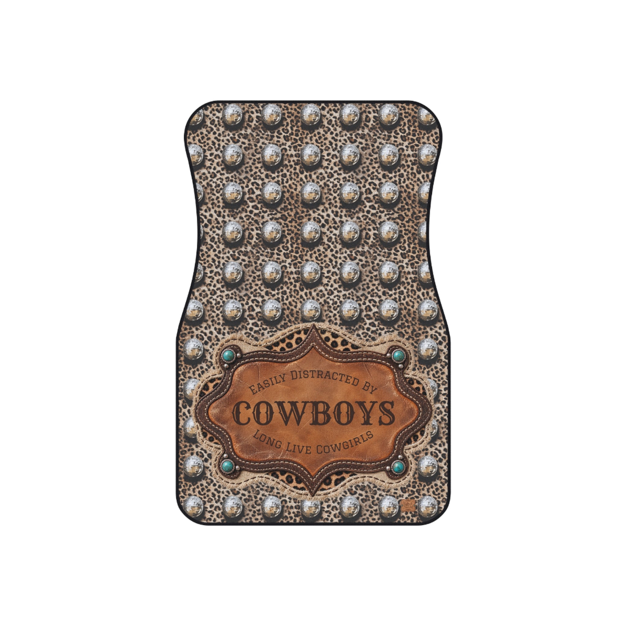 Personalized Western Car Floor Mats Set of 4, Custom Easily Distracted by Cowboys Leopard Disco Ball Cowgirl Auto Mat Set