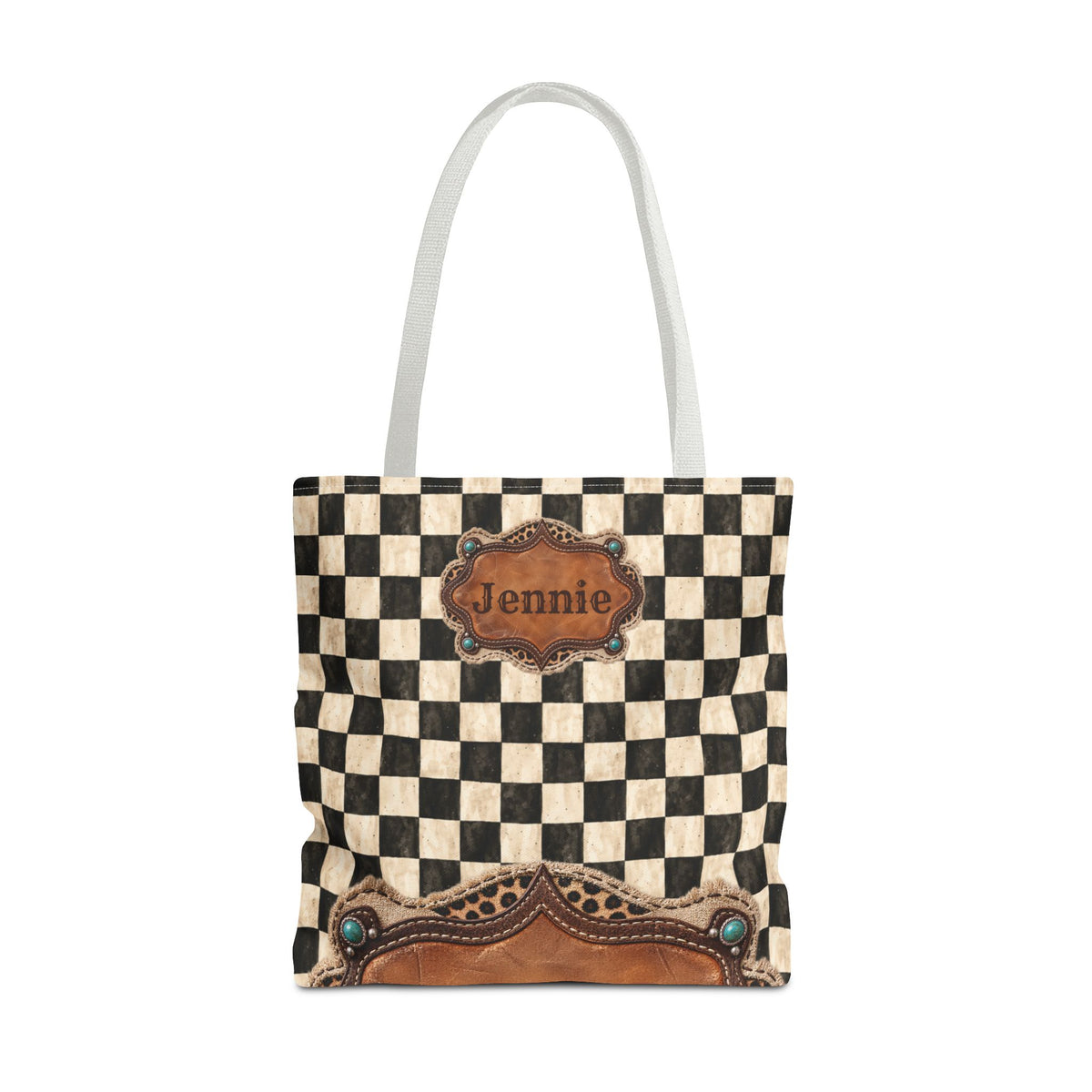 Personalized Tote Bag, Checkered Cowgirl Design, Custom Name