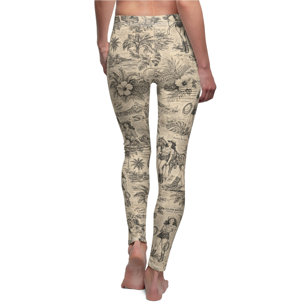 Coastal Cowgirl Leggings for Women, Western Toile Print