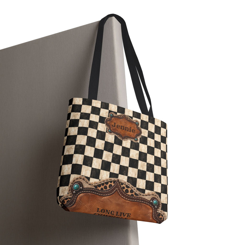 Personalized Tote Bag, Checkered Cowgirl Design, Custom Name