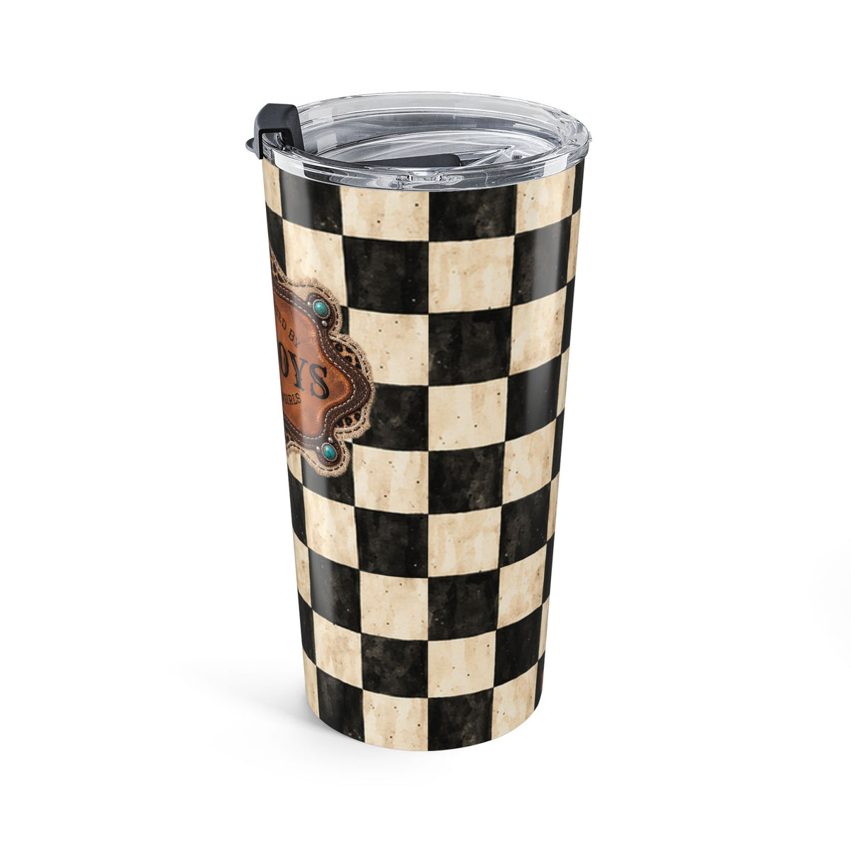 Personalized Tumbler, Custom Name 20 oz Travel Mug, Checkered Cowgirl Design