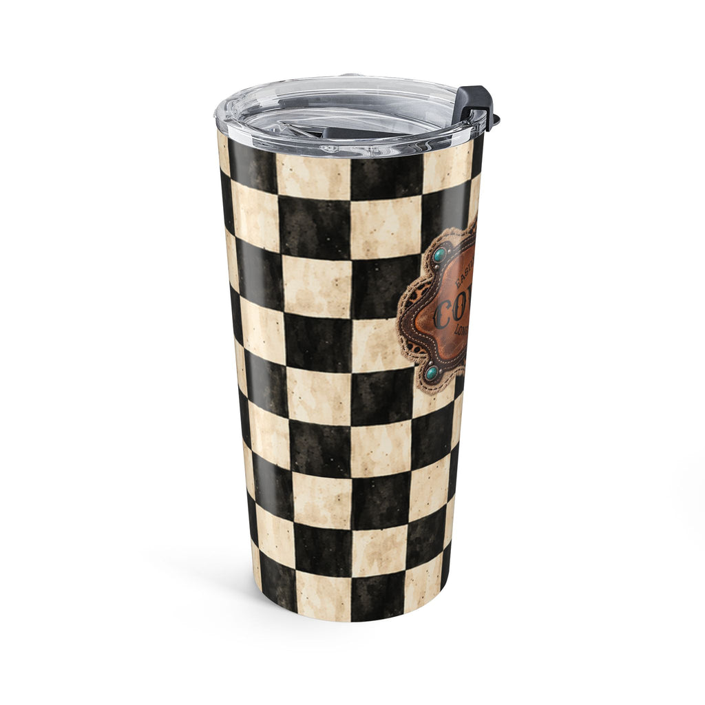 Personalized Tumbler, Custom Name 20 oz Travel Mug, Checkered Cowgirl Design