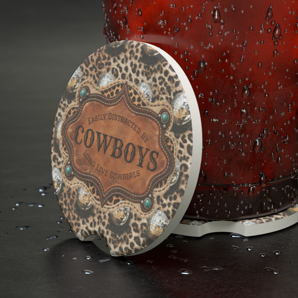 Personalized Car Coasters Set of 2, Custom Coasters, Funny Western Cowboy Leopard Car Accessories