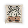 Pumpkin Pillow with Checkered Cherry Bow, Cute Halloween Decor