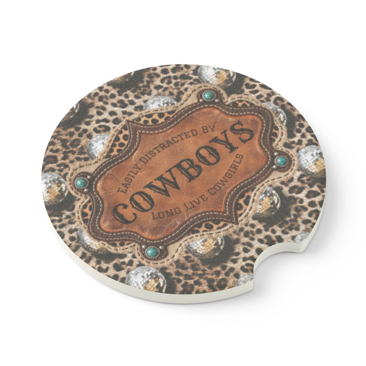 Personalized Car Coasters Set of 2, Custom Coasters, Funny Western Cowboy Leopard Car Accessories