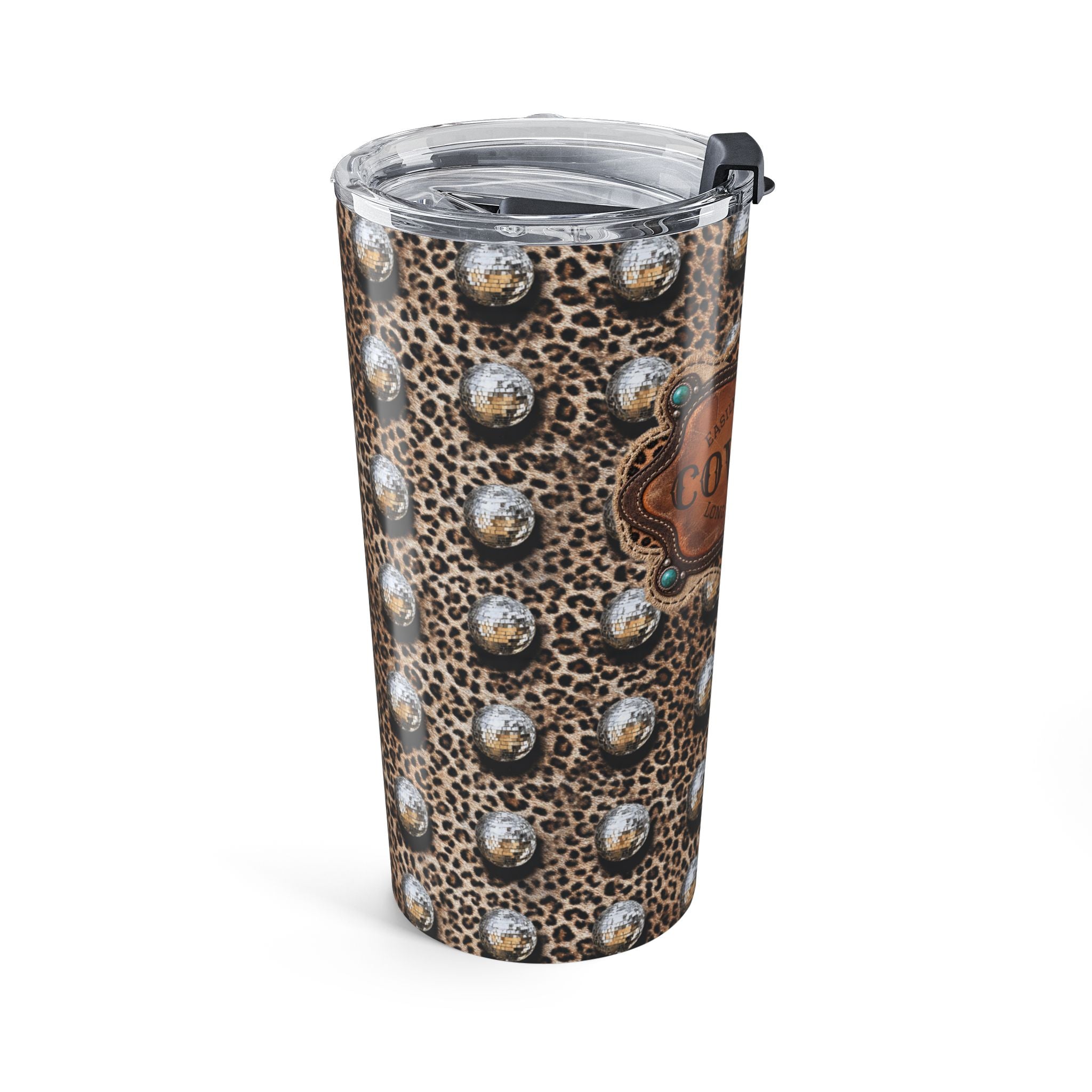 Personalized Western Tumbler, Custom Cowboy Name Cup, Leopard Disco Ball 20 oz Travel Mug
