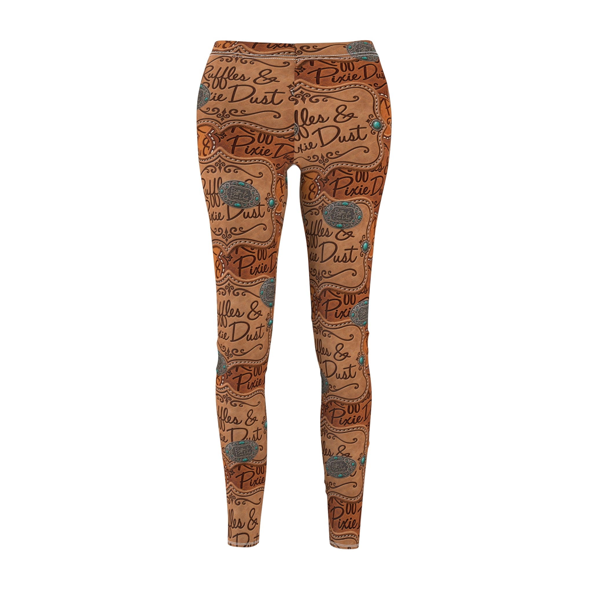 Cowgirl Leggings for Women, Western Leather Logo Patch Print
