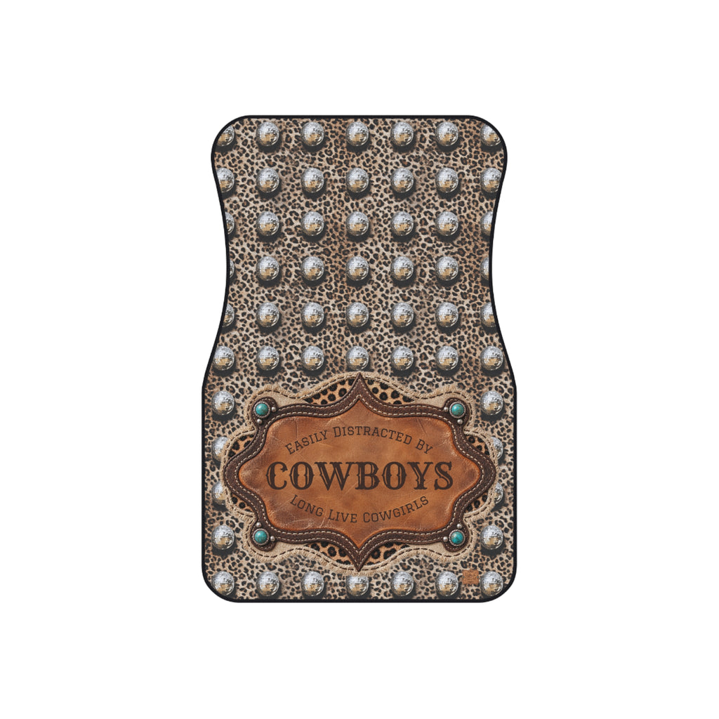 Personalized Western Car Floor Mats Set of 4, Custom Easily Distracted by Cowboys Leopard Disco Ball Cowgirl Auto Mat Set