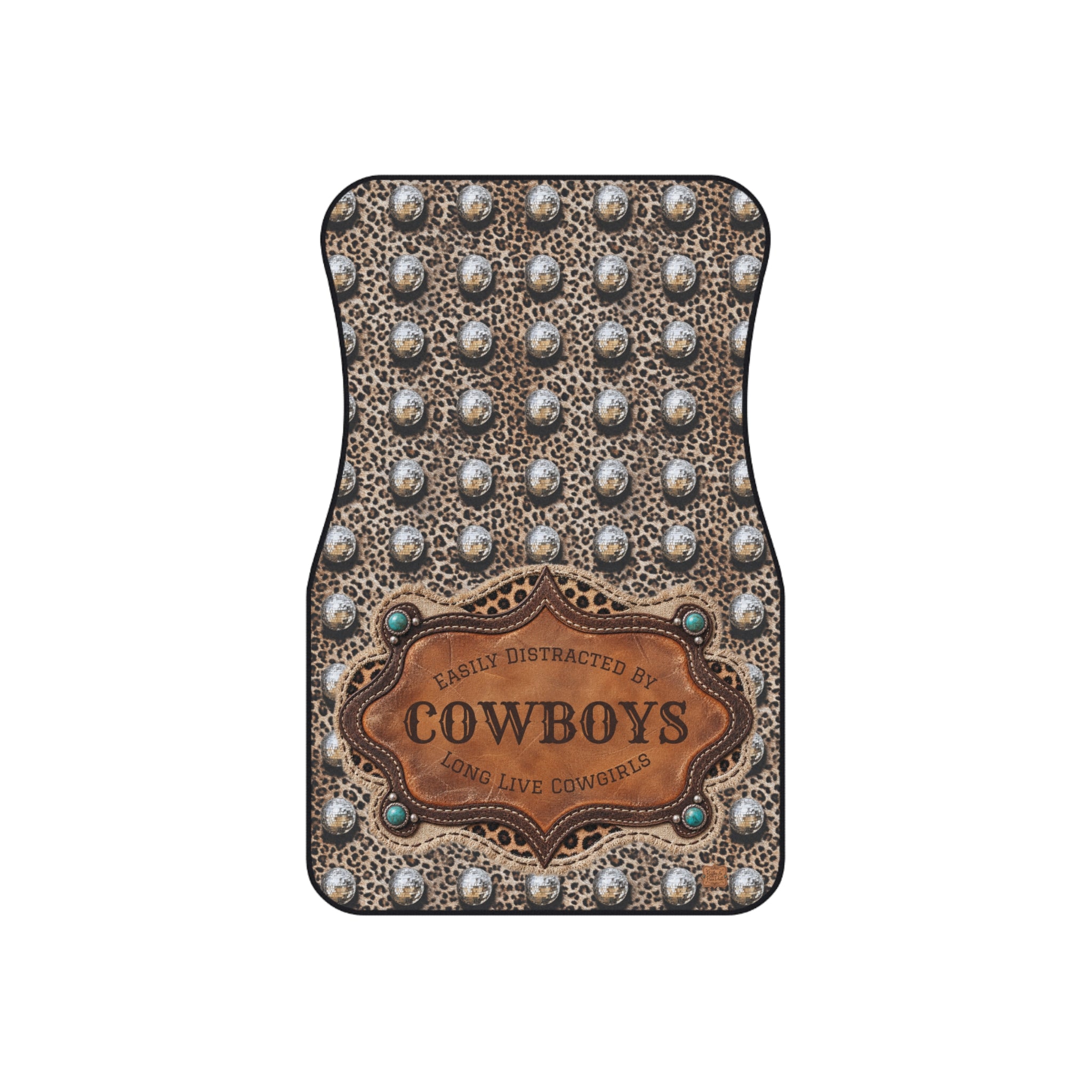 Personalized Western Car Floor Mats Set of 4, Custom Easily Distracted by Cowboys Leopard Disco Ball Cowgirl Auto Mat Set