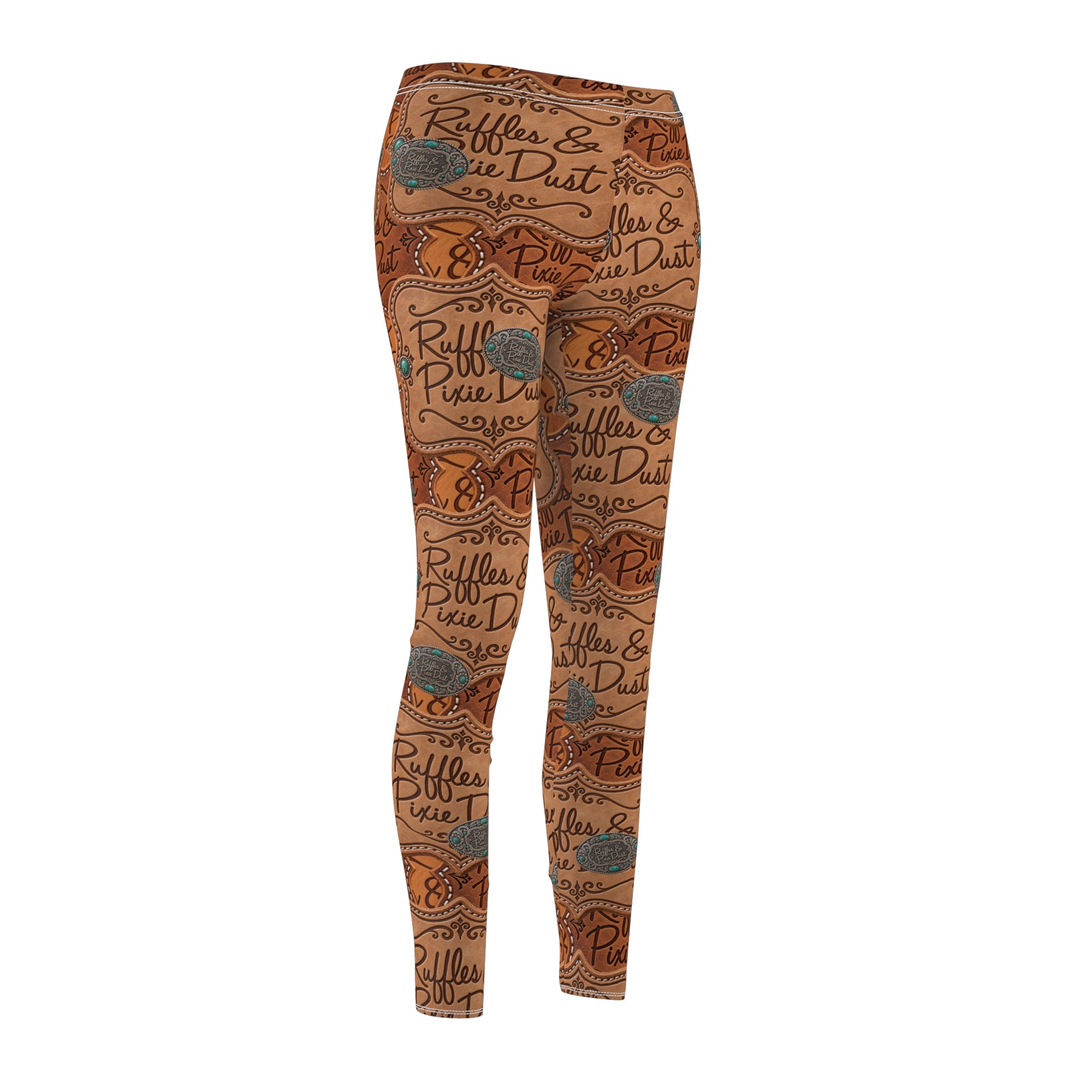 Cowgirl Leggings for Women, Western Leather Logo Patch Print
