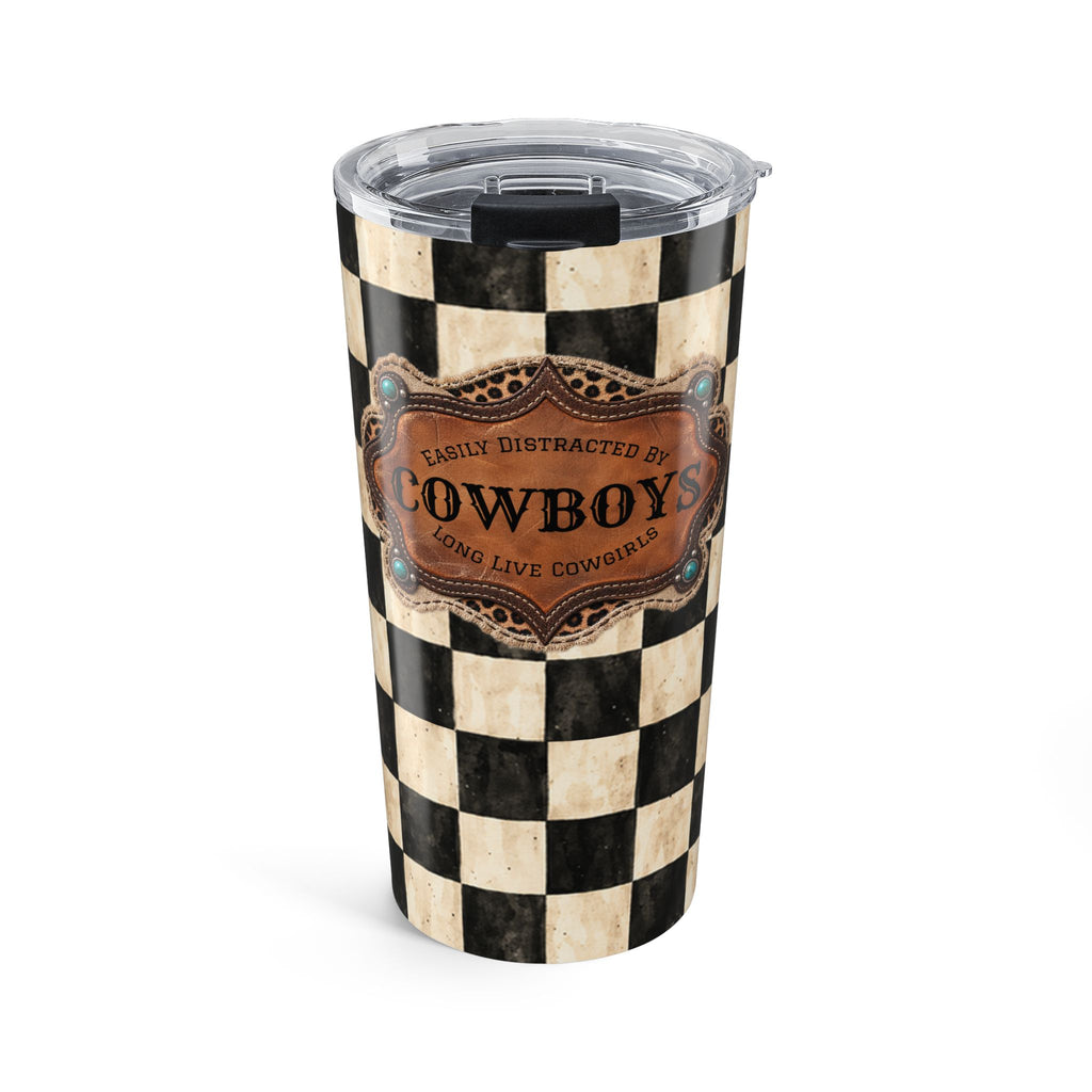 Personalized Tumbler, Custom Name 20 oz Travel Mug, Checkered Cowgirl Design