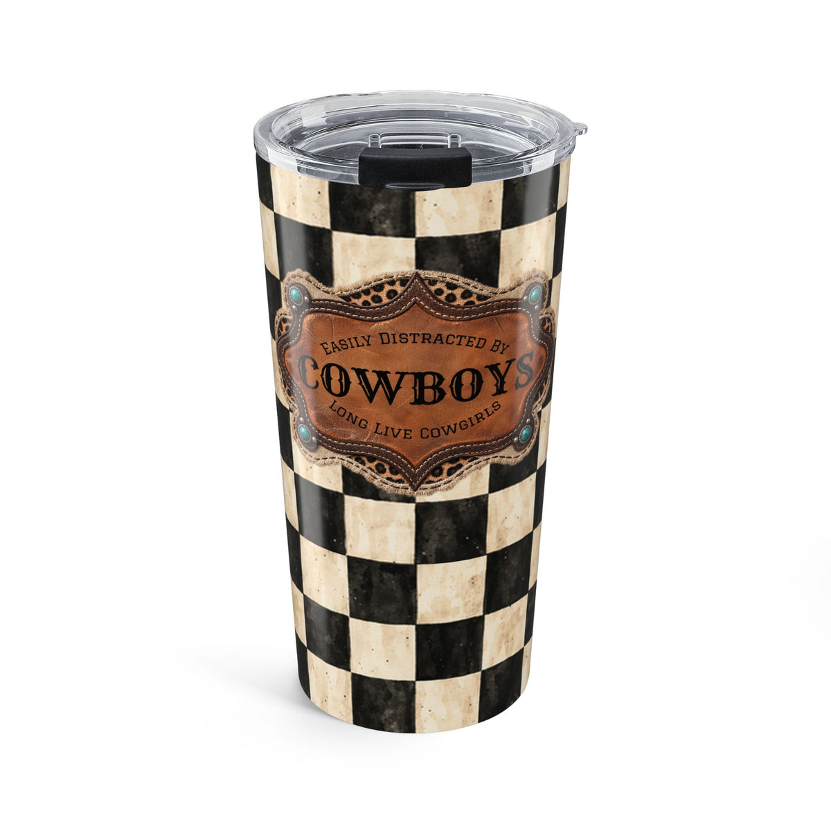 Personalized Tumbler, Custom Name 20 oz Travel Mug, Checkered Cowgirl Design