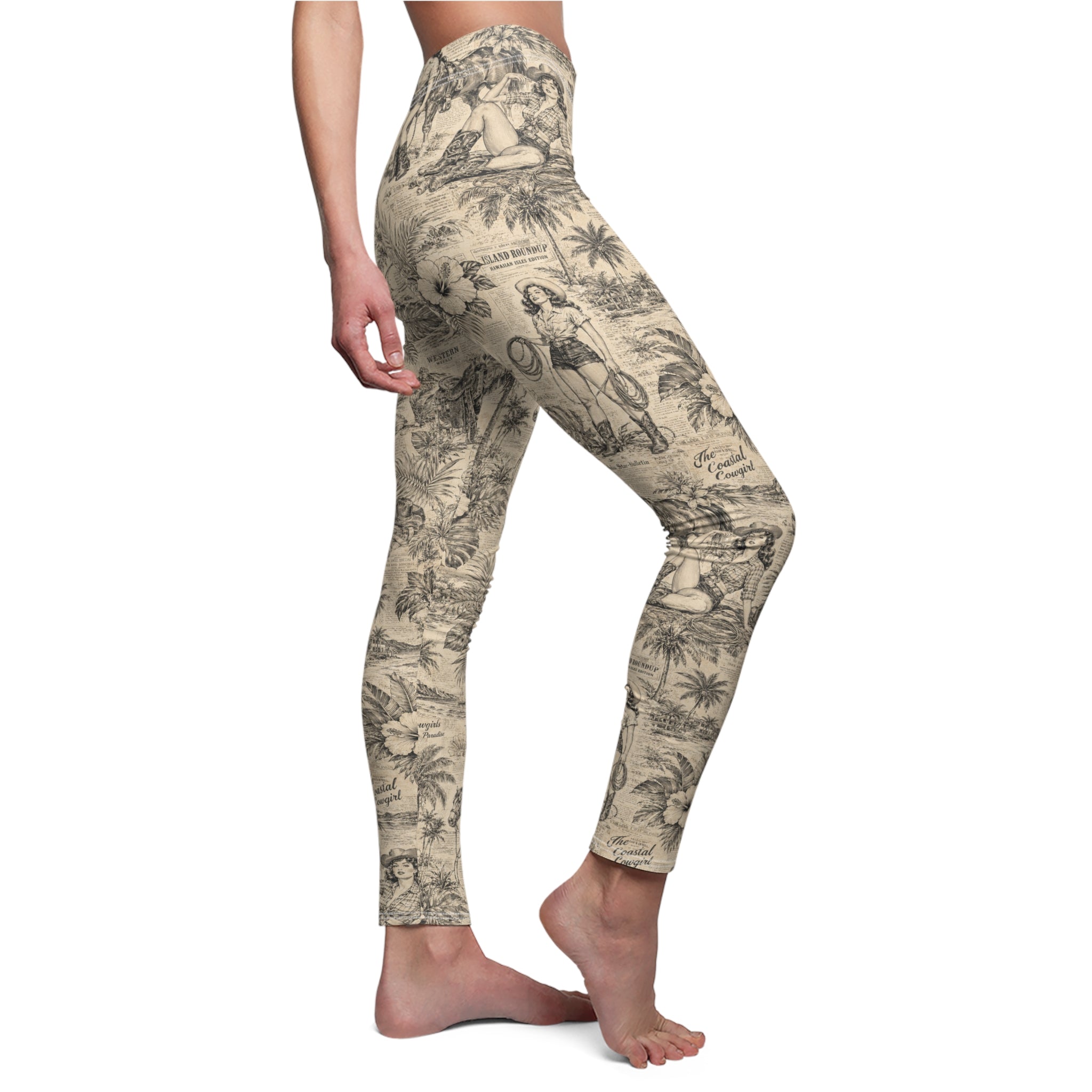Coastal Cowgirl Leggings for Women, Western Toile Print