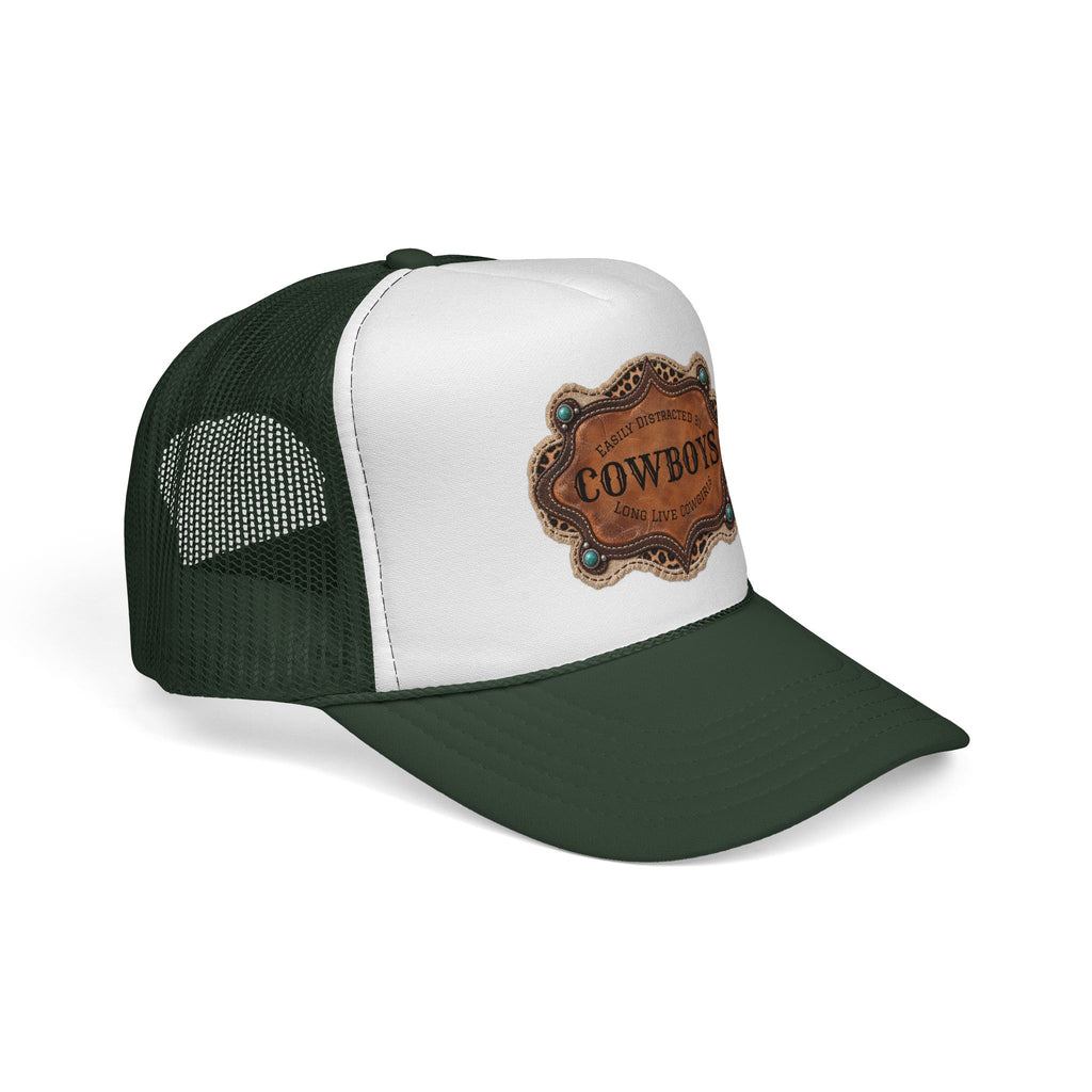 Custom Trucker Hat, Personalized Cowgirl Cap, Easily Distracted by Cowboys, Turquoise Western Hat