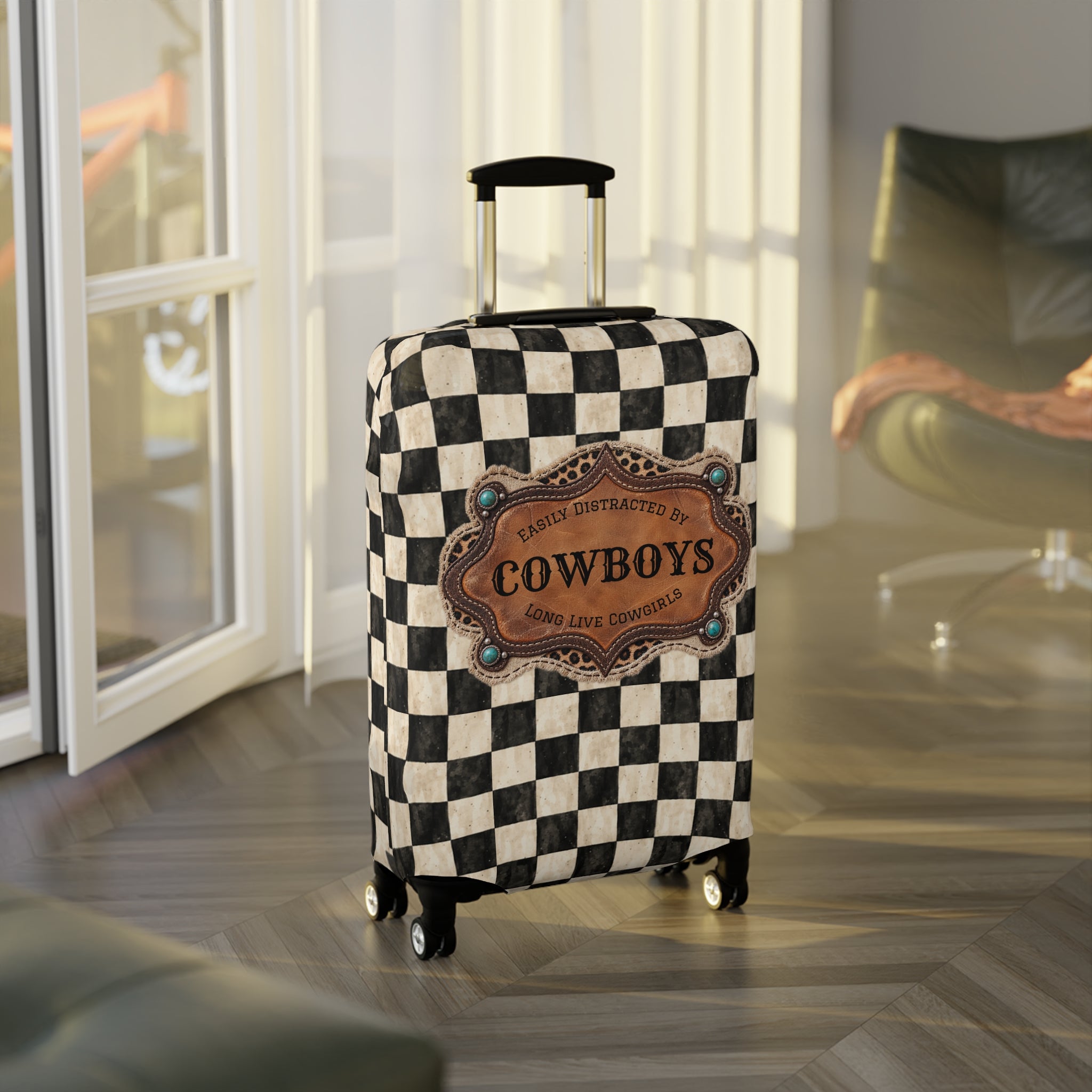 Luggage Cover, Personalized Gift for Her, Checkered Cowgirl Custom Name
