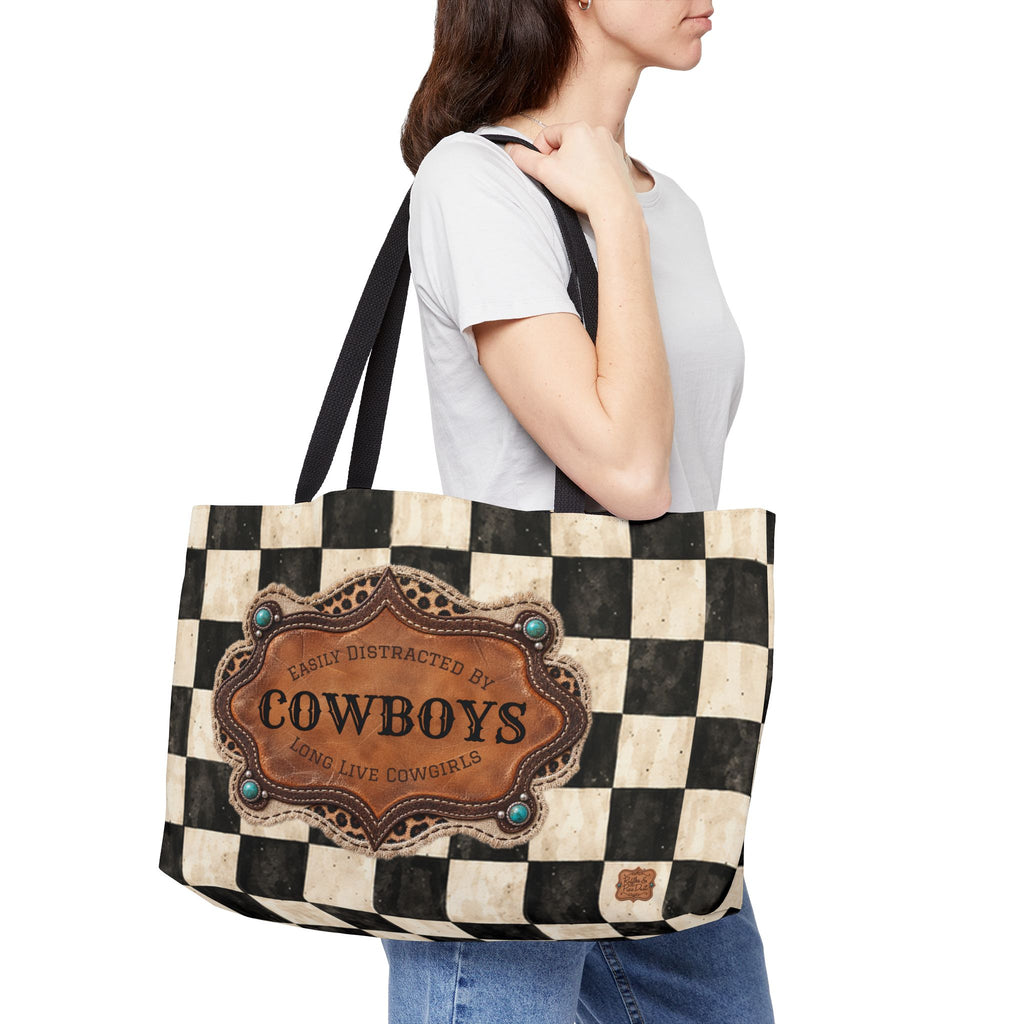 Personalized Weekender Bag, Custom Name Travel Bag, Checkered Cowgirl Design