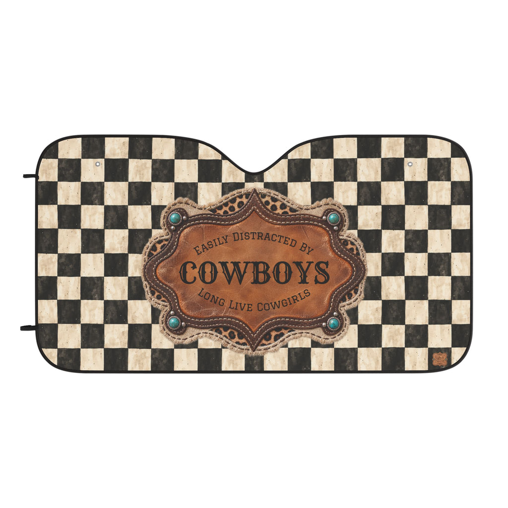Personalized Car Sun Shade, Checkered Cowgirl Windshield Cover, Custom Name