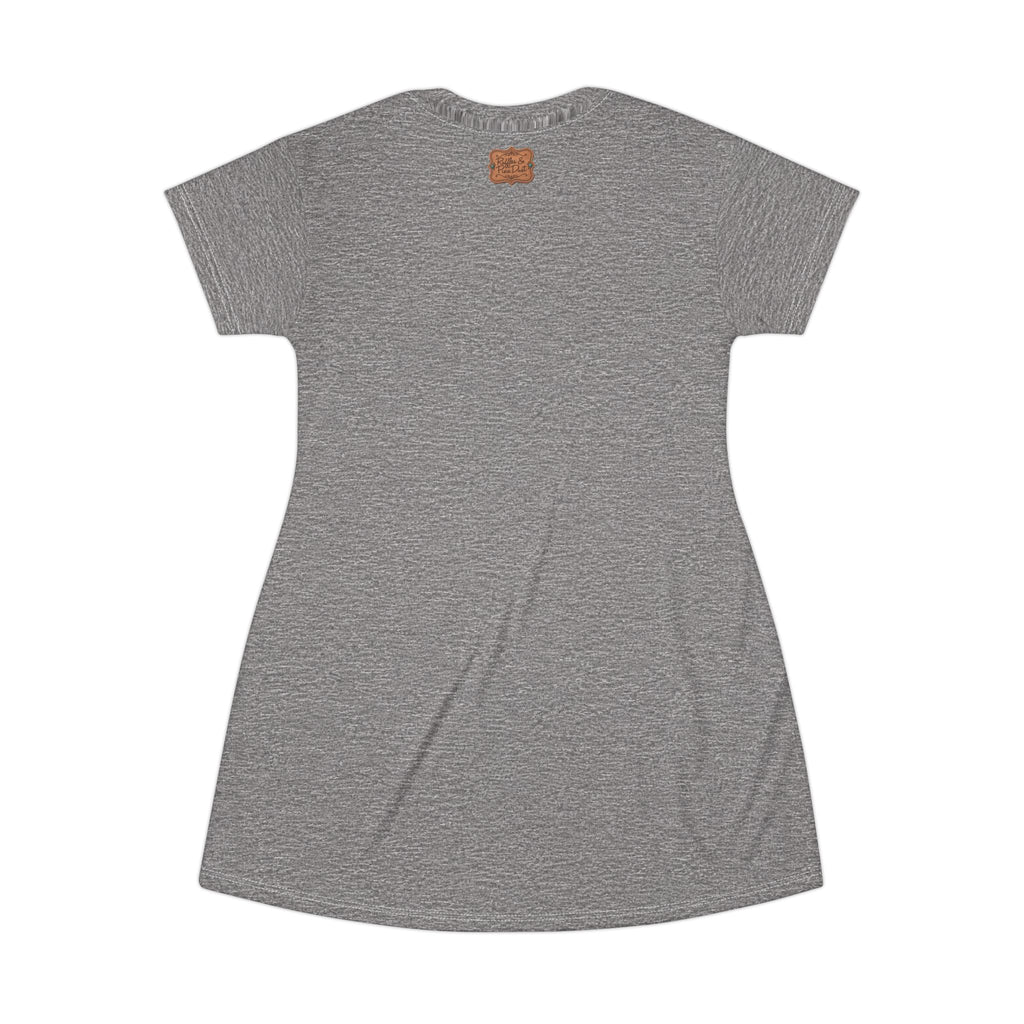 Boho Western Dress for Women, Graphic T Shirt Dress - Heather Gray Cowboys