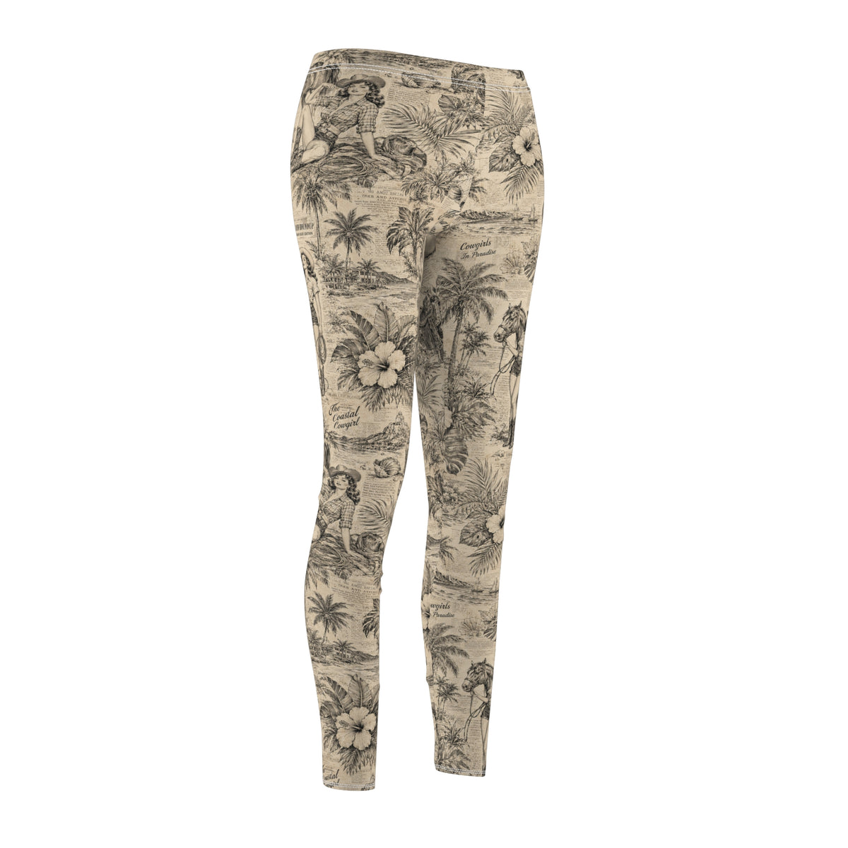 Coastal Cowgirl Leggings for Women, Western Toile Print