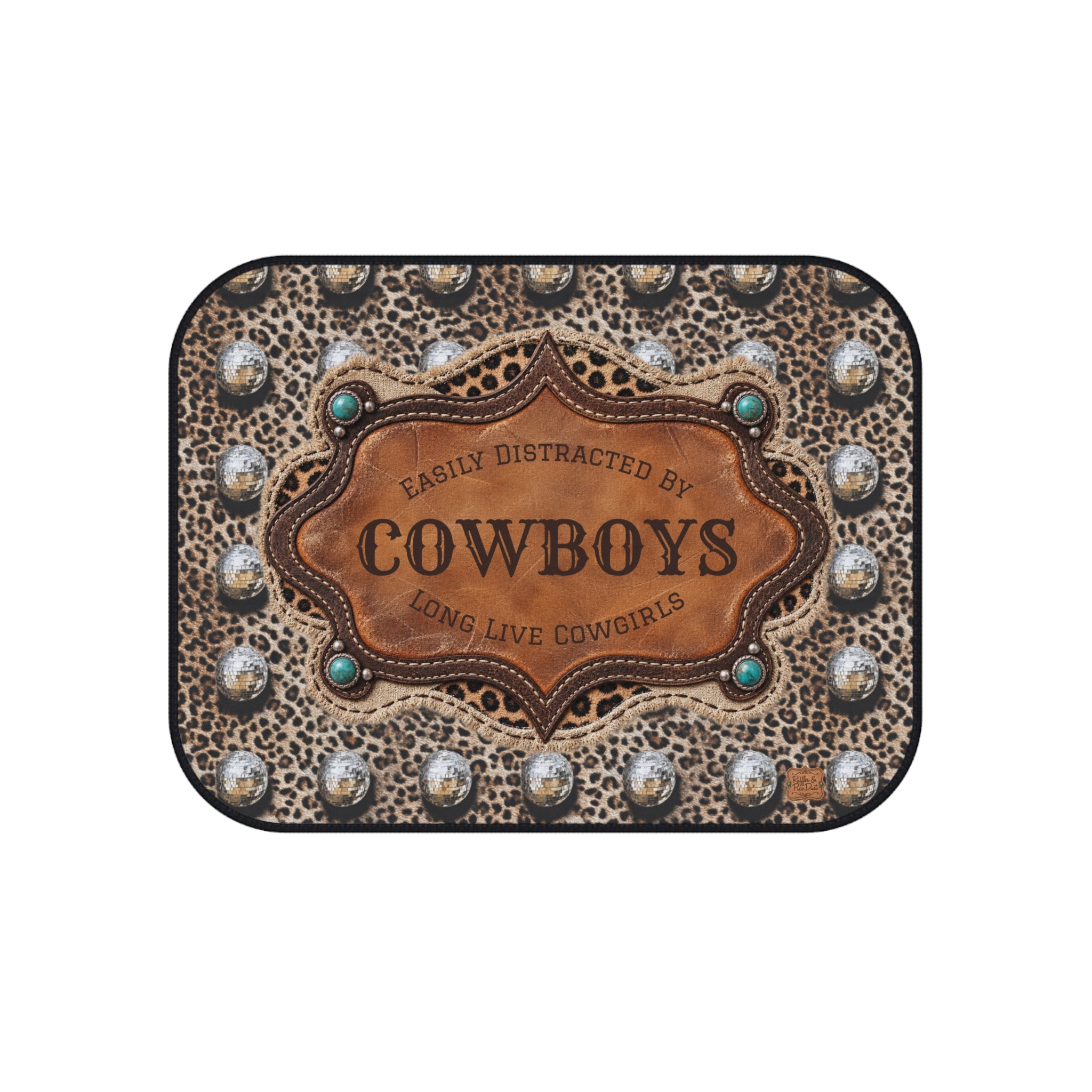 Personalized Western Car Floor Mats Set of 4, Custom Easily Distracted by Cowboys Leopard Disco Ball Cowgirl Auto Mat Set