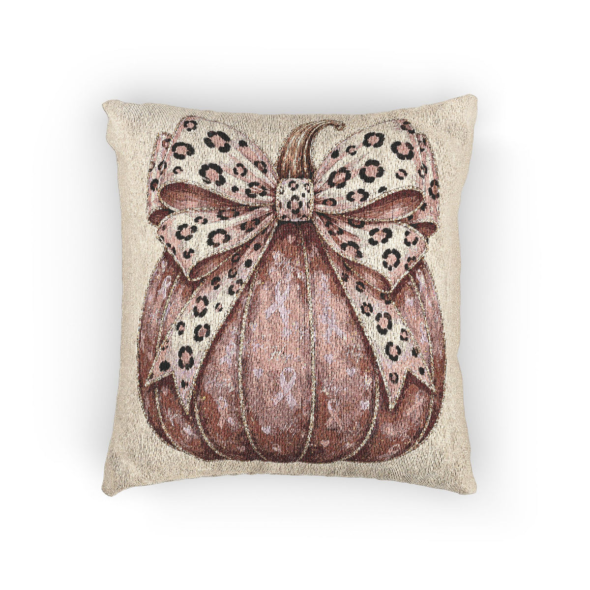 Pink Pumpkin Tapestry Pillow, Leopard Print Coquette Halloween Decor