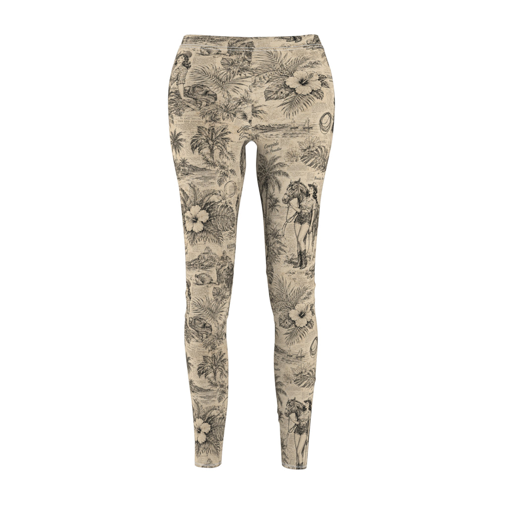 Coastal Cowgirl Leggings for Women, Western Toile Print