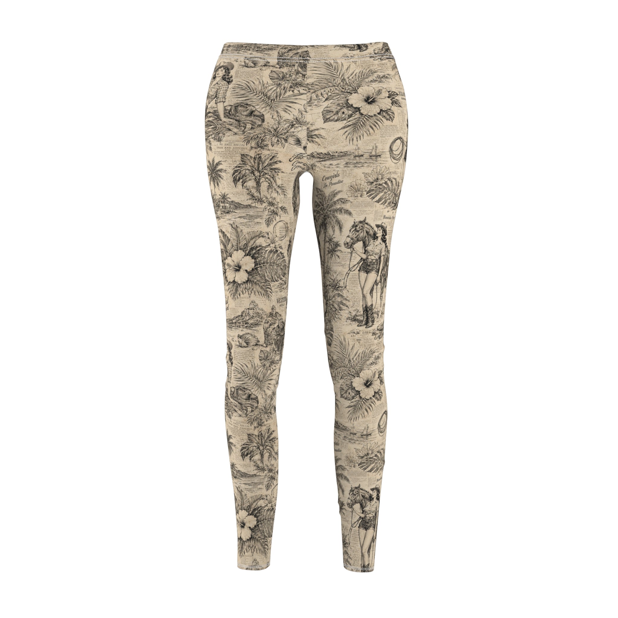 Coastal Cowgirl Leggings for Women, Western Toile Print