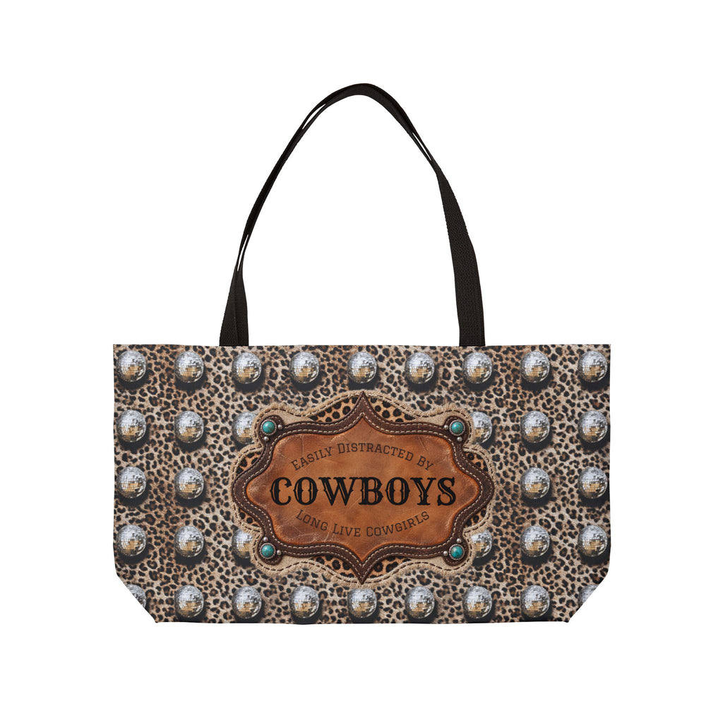 Personalized Western Weekender Bag, Custom Cowboy Name Tote, Leopard Disco Ball Travel Bag