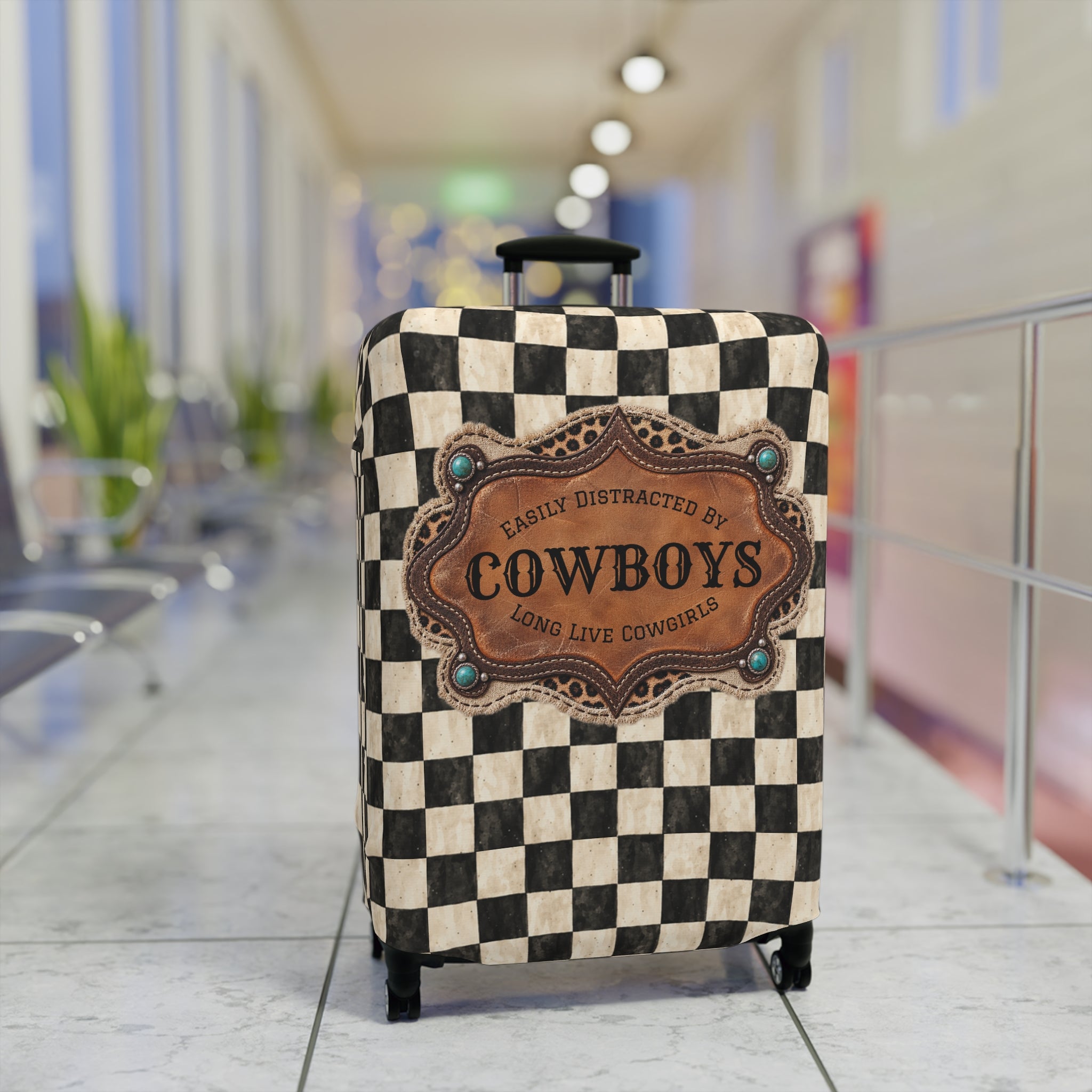 Luggage Cover, Personalized Gift for Her, Checkered Cowgirl Custom Name