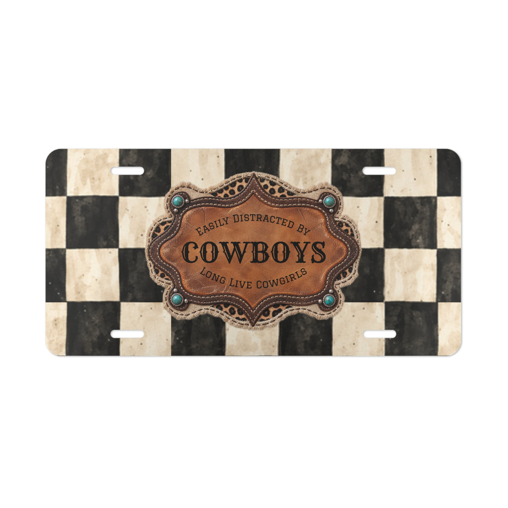 Personalized Front License Plate, Custom License Plate, Checkered Cowboy Vanity Plate, Cute Car Accessories