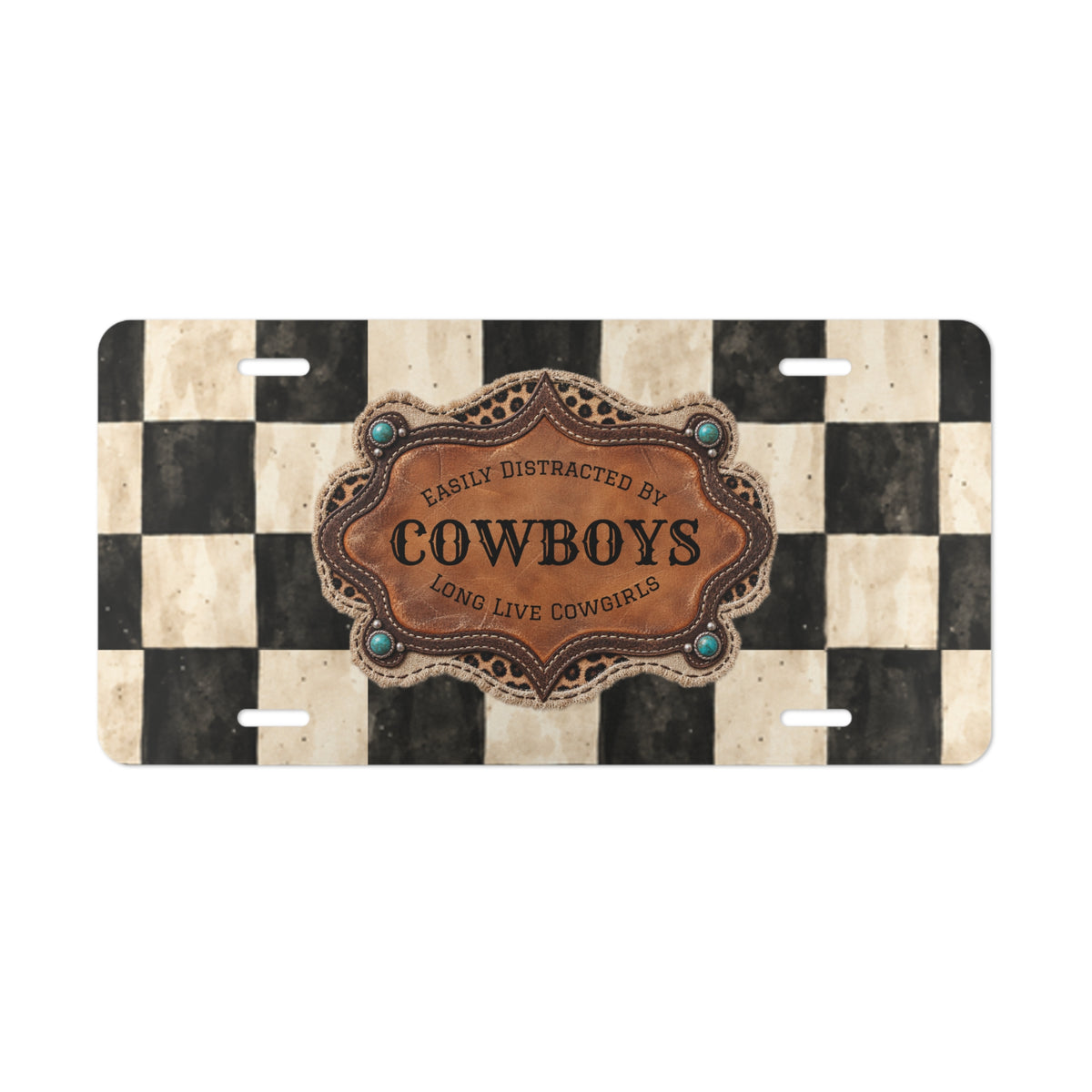 Personalized Front License Plate, Custom License Plate, Checkered Cowboy Vanity Plate, Cute Car Accessories