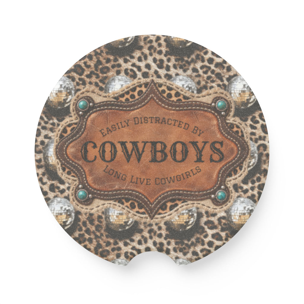 Personalized Car Coasters Set of 2, Custom Coasters, Funny Western Cowboy Leopard Car Accessories