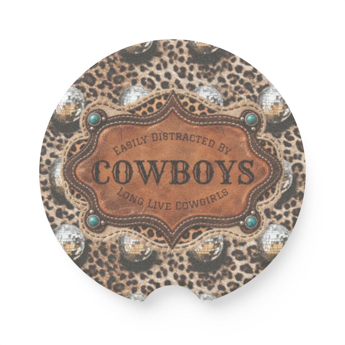 Personalized Car Coasters Set of 2, Custom Coasters, Funny Western Cowboy Leopard Car Accessories