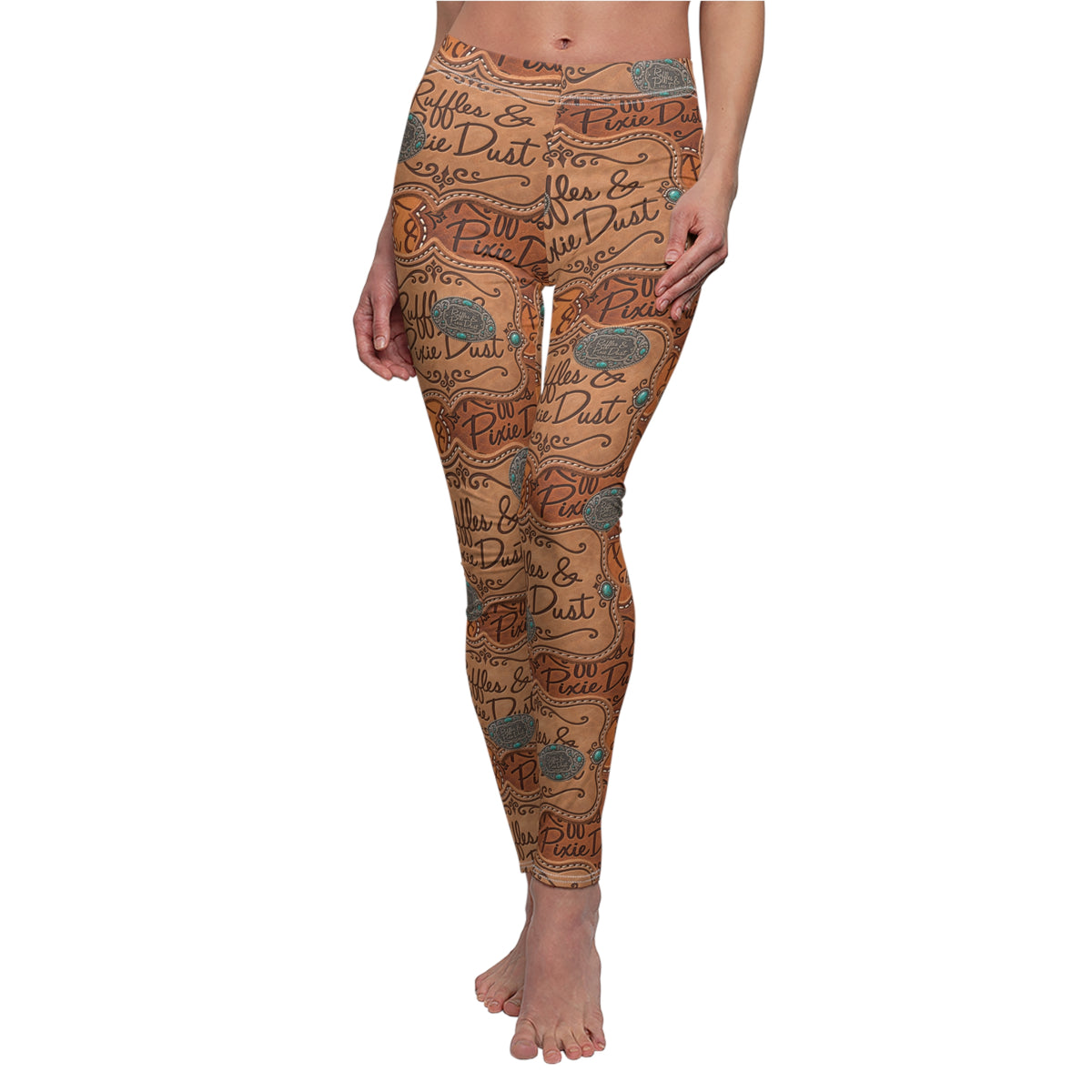 Cowgirl Leggings for Women, Western Leather Logo Patch Print