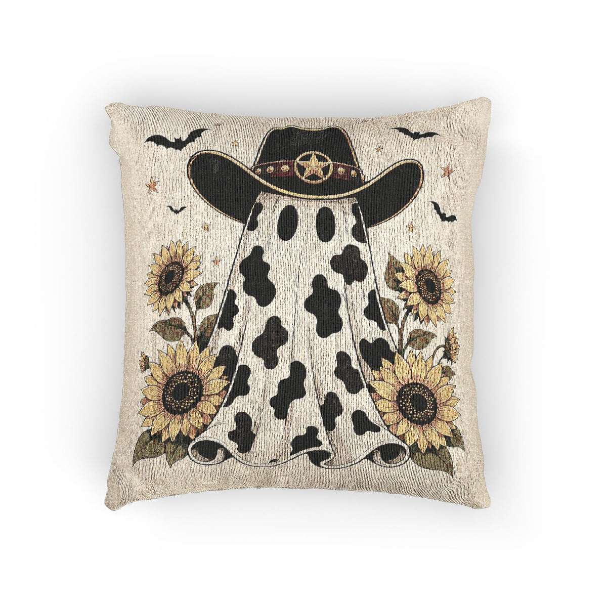 Cowboy Ghost Tapestry Pillow, Sunflower Western Halloween Decor