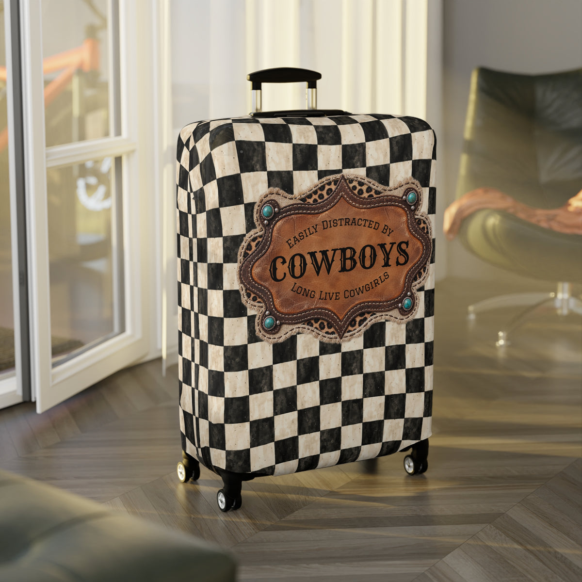 Luggage Cover, Personalized Gift for Her, Checkered Cowgirl Custom Name