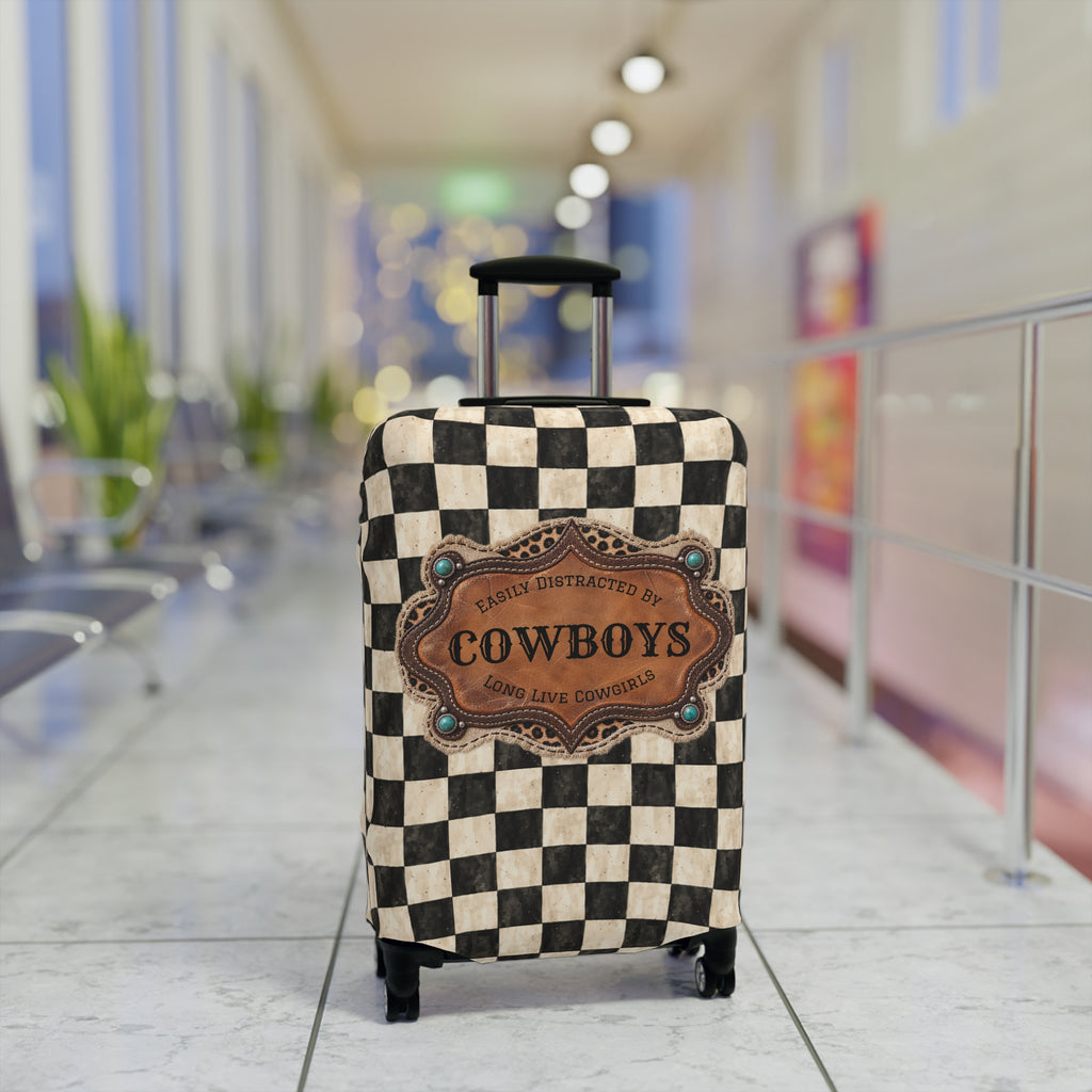 Luggage Cover, Personalized Gift for Her, Checkered Cowgirl Custom Name