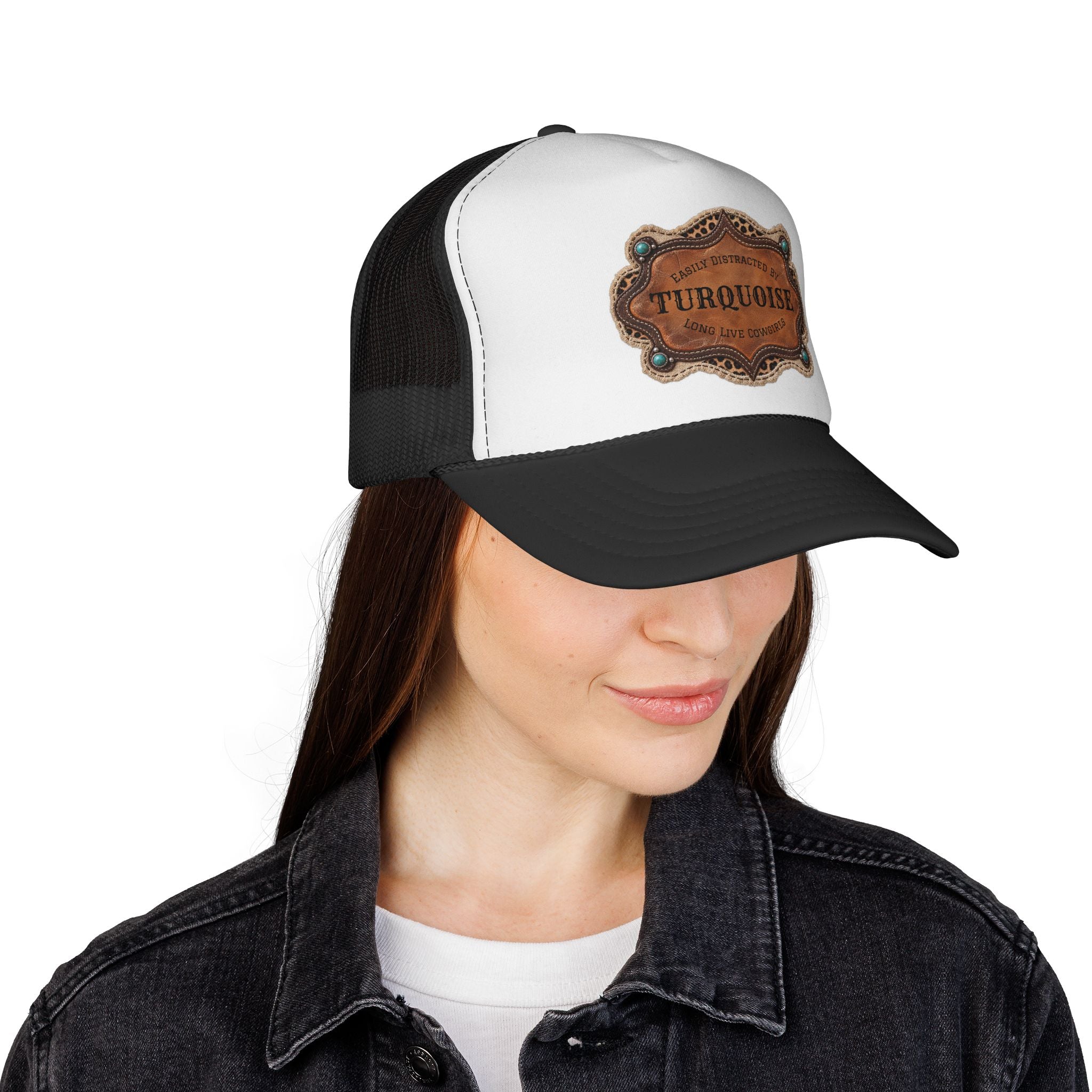 Turquoise Trucker Hat, Western Cowgirl Baseball Cap, Easily Distracted by Turquoise