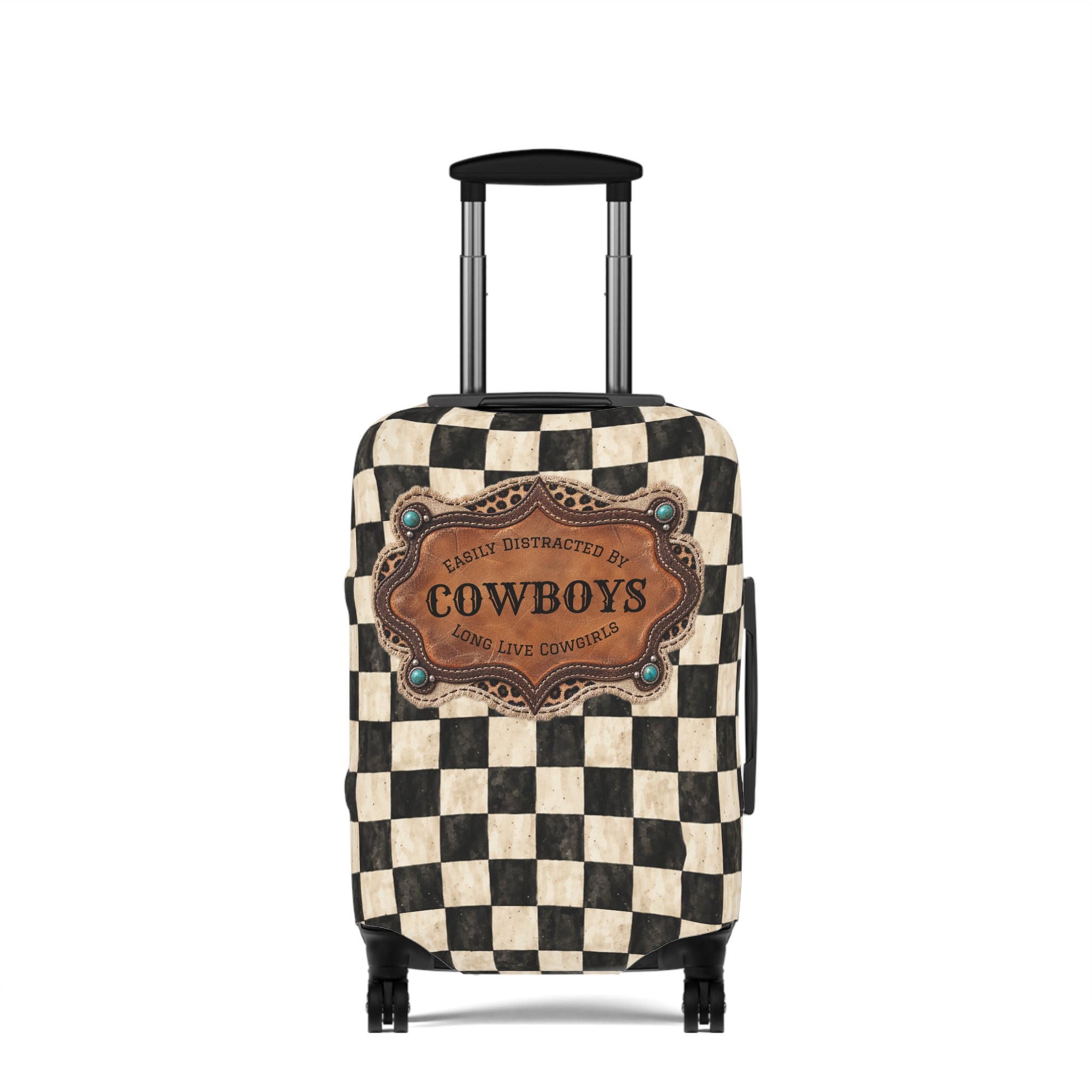 Luggage Cover, Personalized Gift for Her, Checkered Cowgirl Custom Name