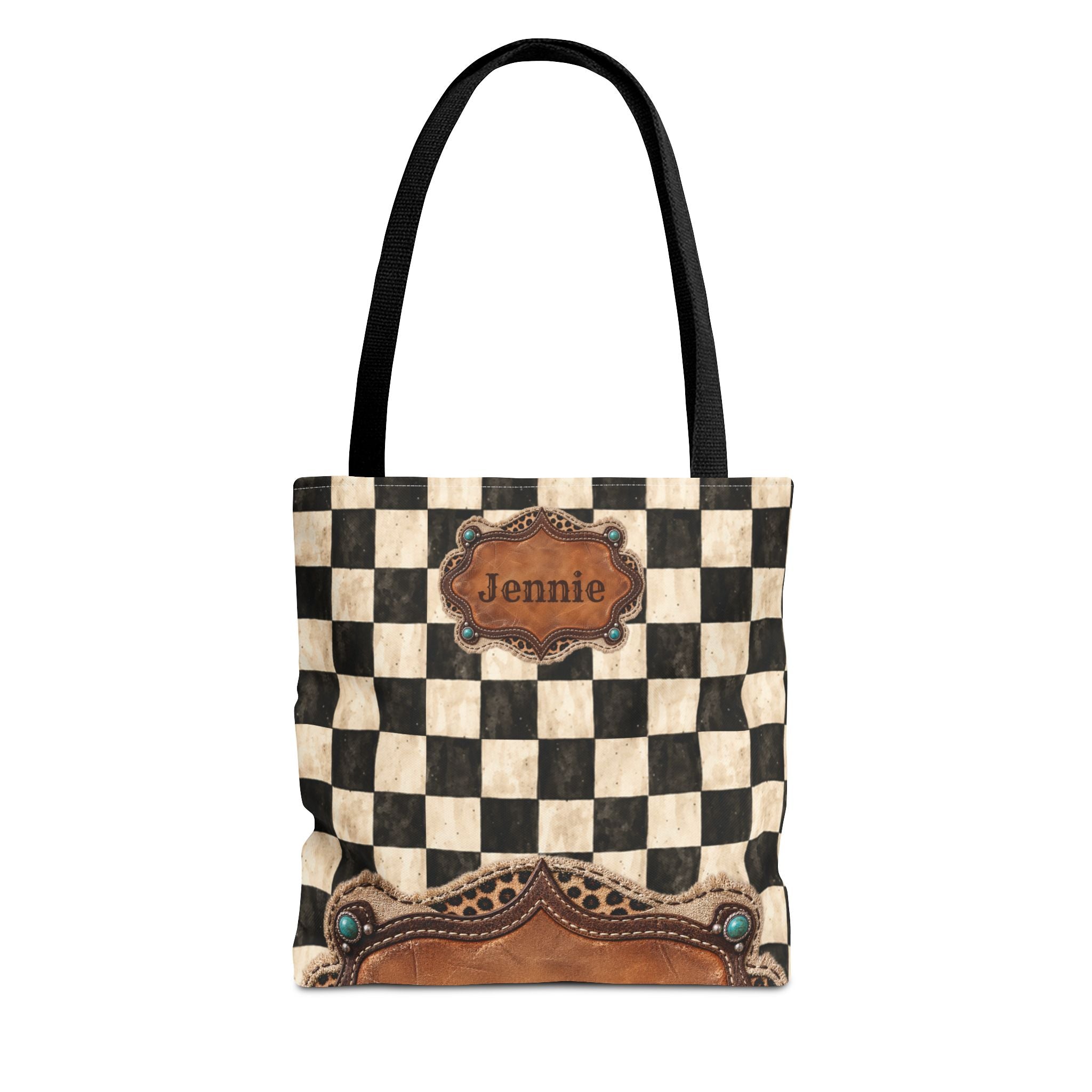 Personalized Tote Bag, Checkered Cowgirl Design, Custom Name