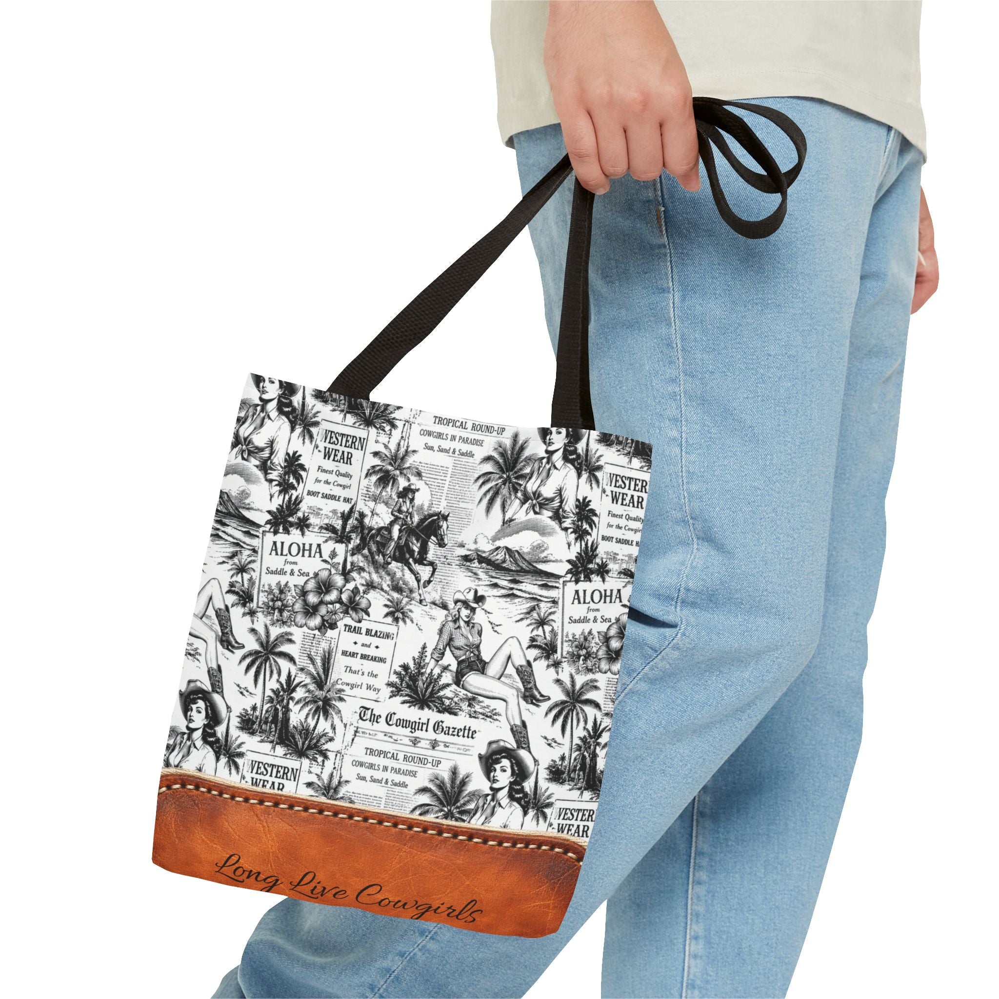 Coastal Cowgirl Tote Bag, Western Horse Toile Beach Bag, 3 Vintage Designs and 3 Sizes