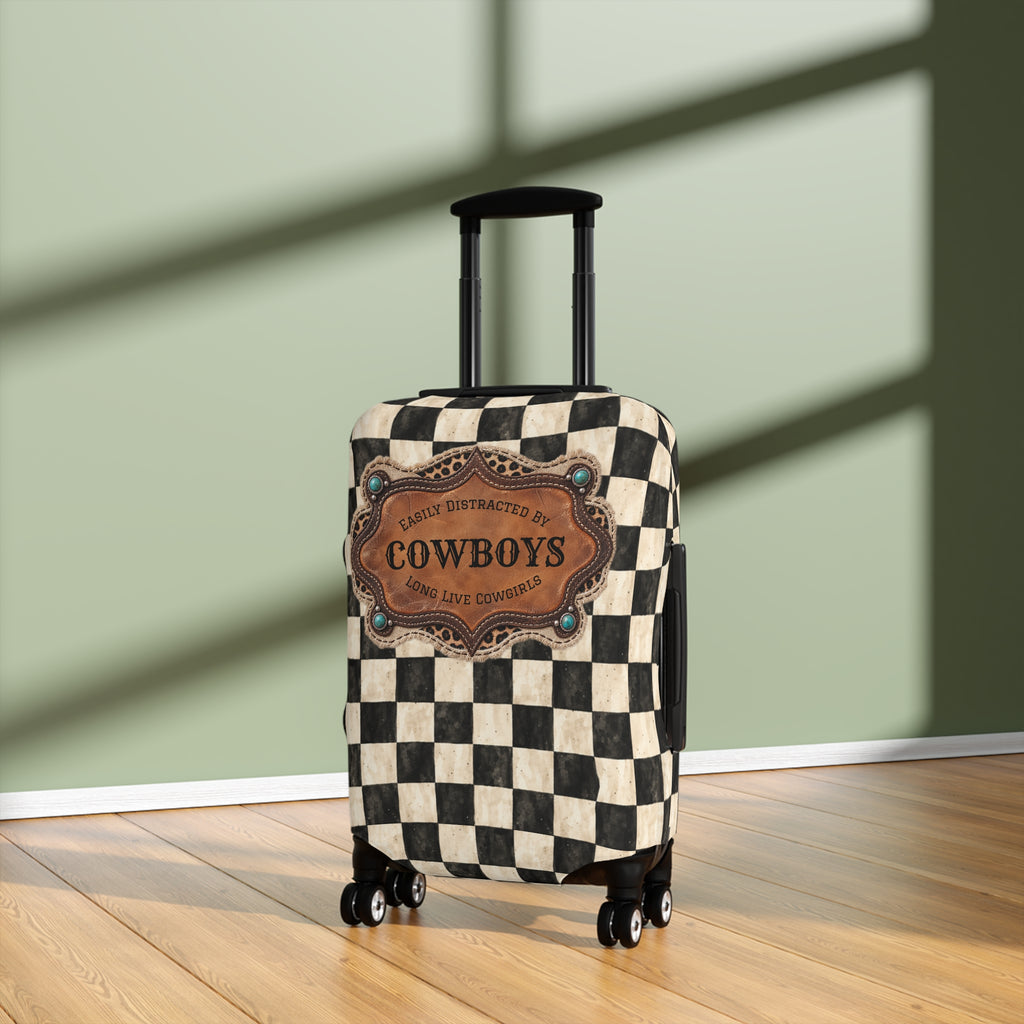 Luggage Cover, Personalized Gift for Her, Checkered Cowgirl Custom Name