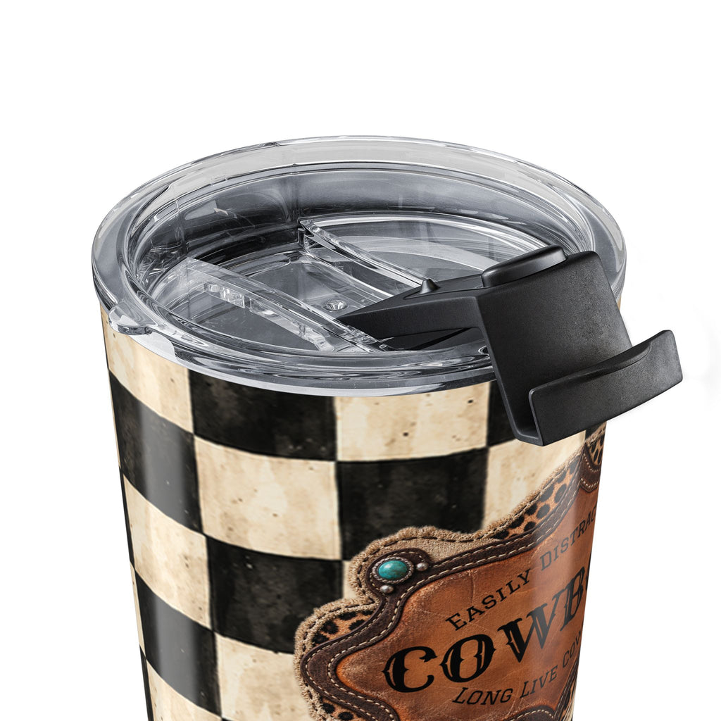 Personalized Tumbler, Custom Name 20 oz Travel Mug, Checkered Cowgirl Design